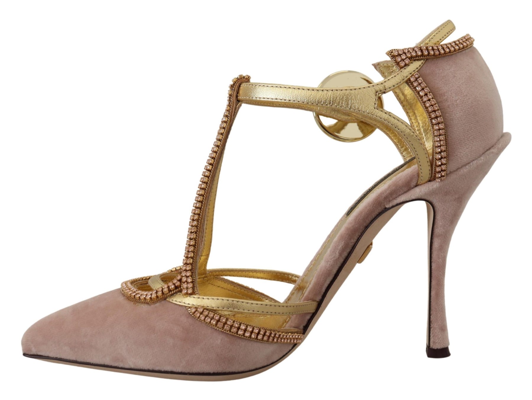 Dolce & Gabbana Pink Crystal T-strap Heels Pumps Shoes | Regal Royce