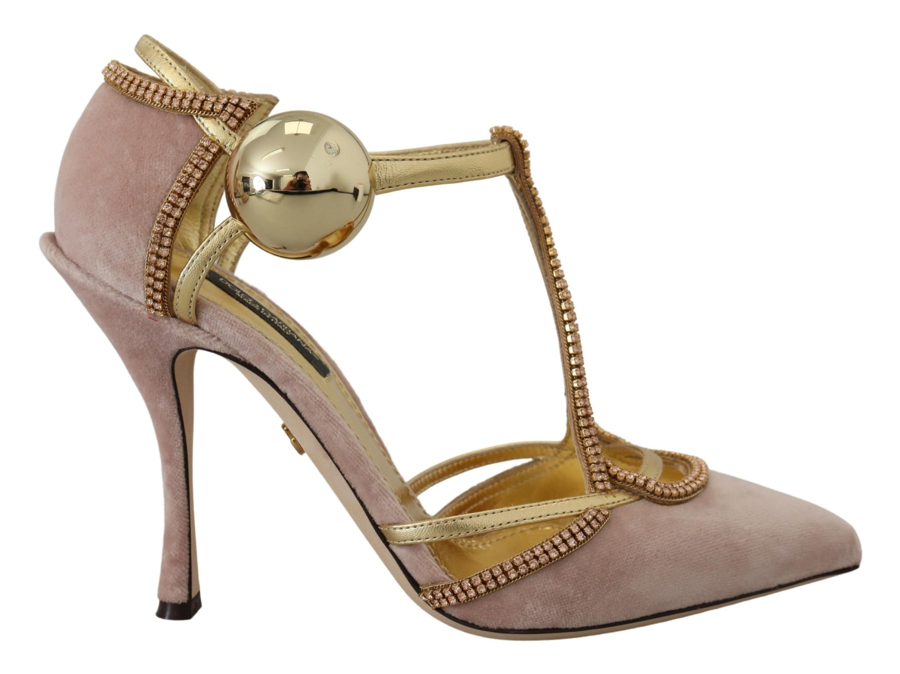 Dolce & Gabbana Pink Crystal T-strap Heels Pumps Shoes | Regal Royce
