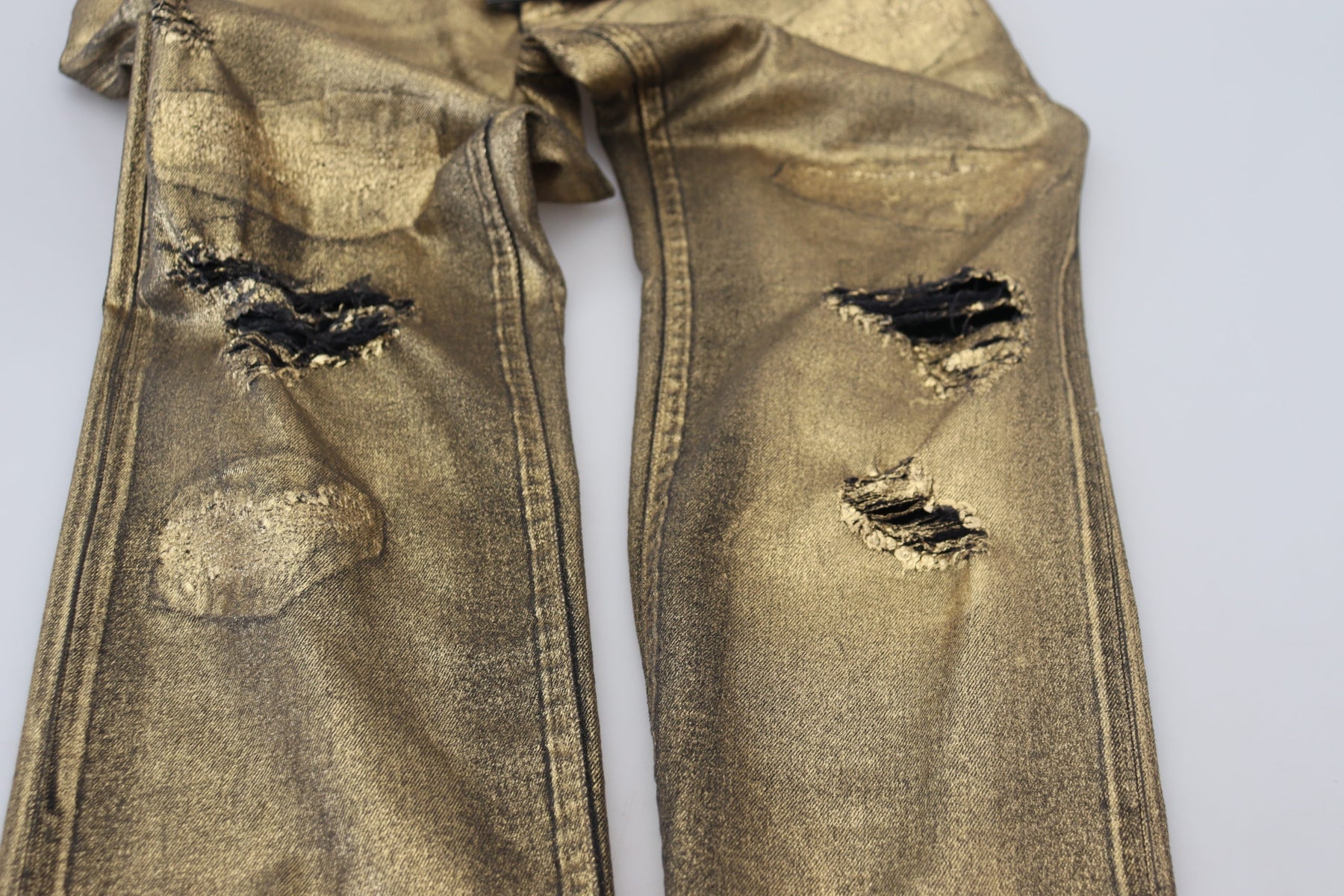 Dolce & Gabbana Gold Cotton Tattered Skinny Men Denim Jeans | Regal Royce