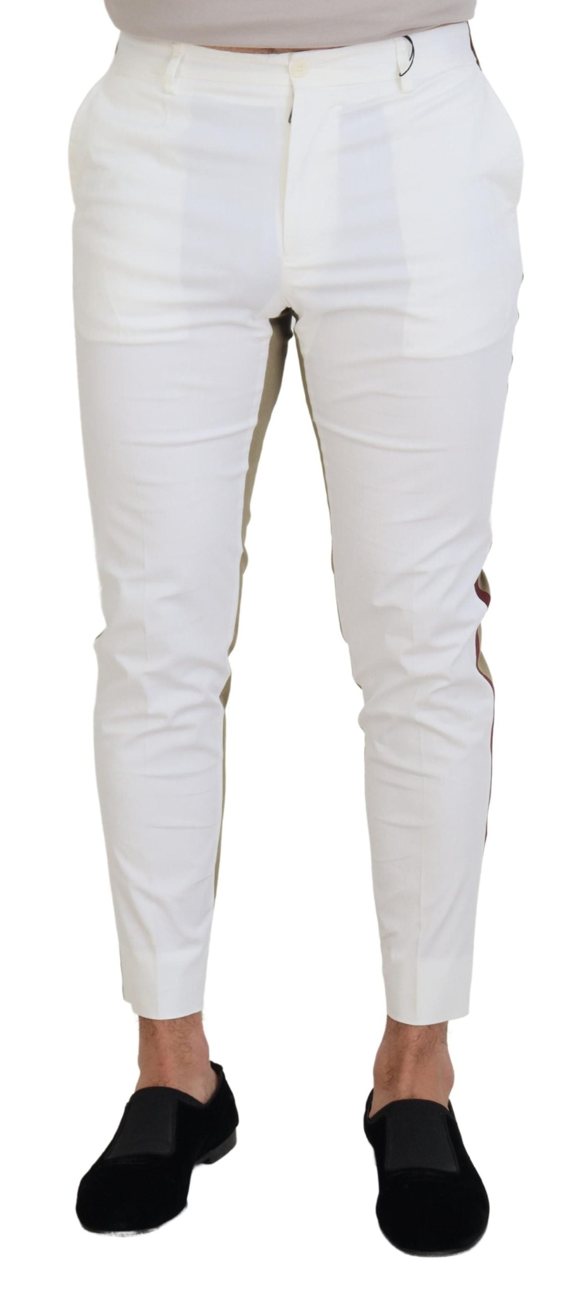 Dolce & Gabbana White Brown Slim Fit Chino Pants | Regal Royce