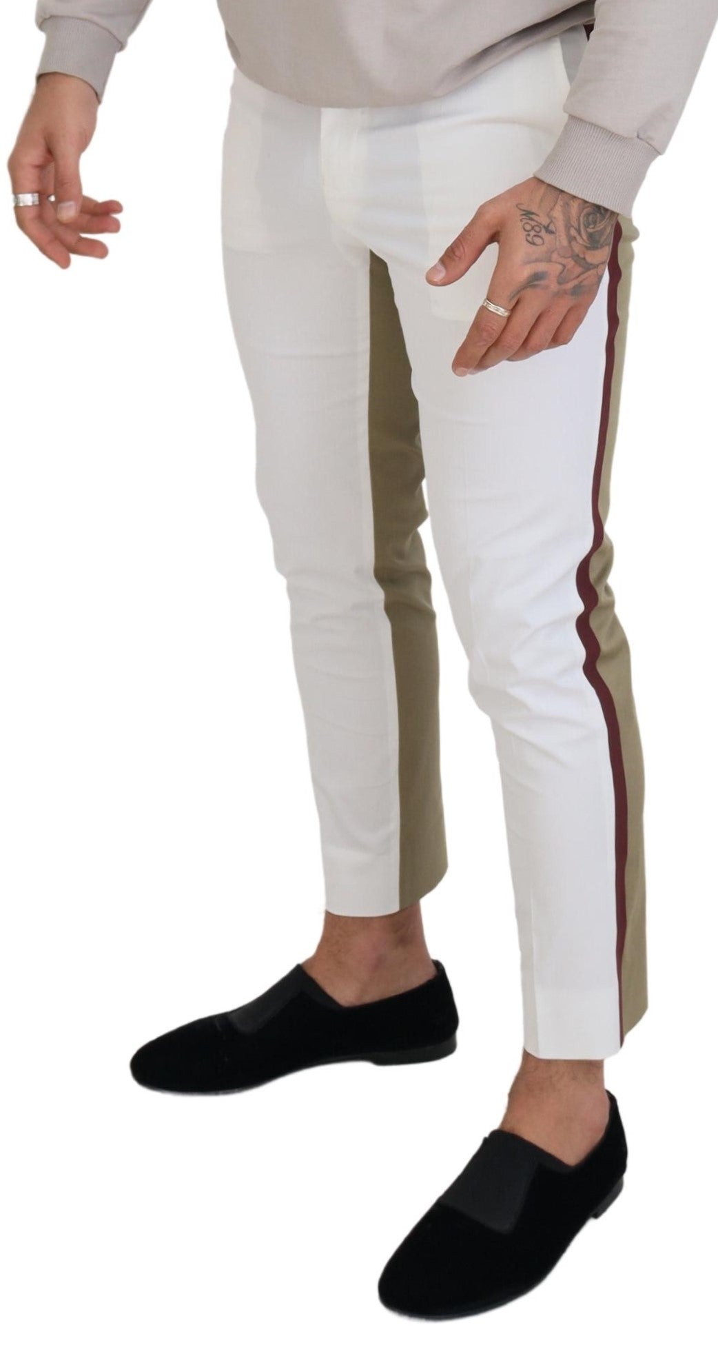 Dolce & Gabbana White Brown Slim Fit Chino Pants | Regal Royce
