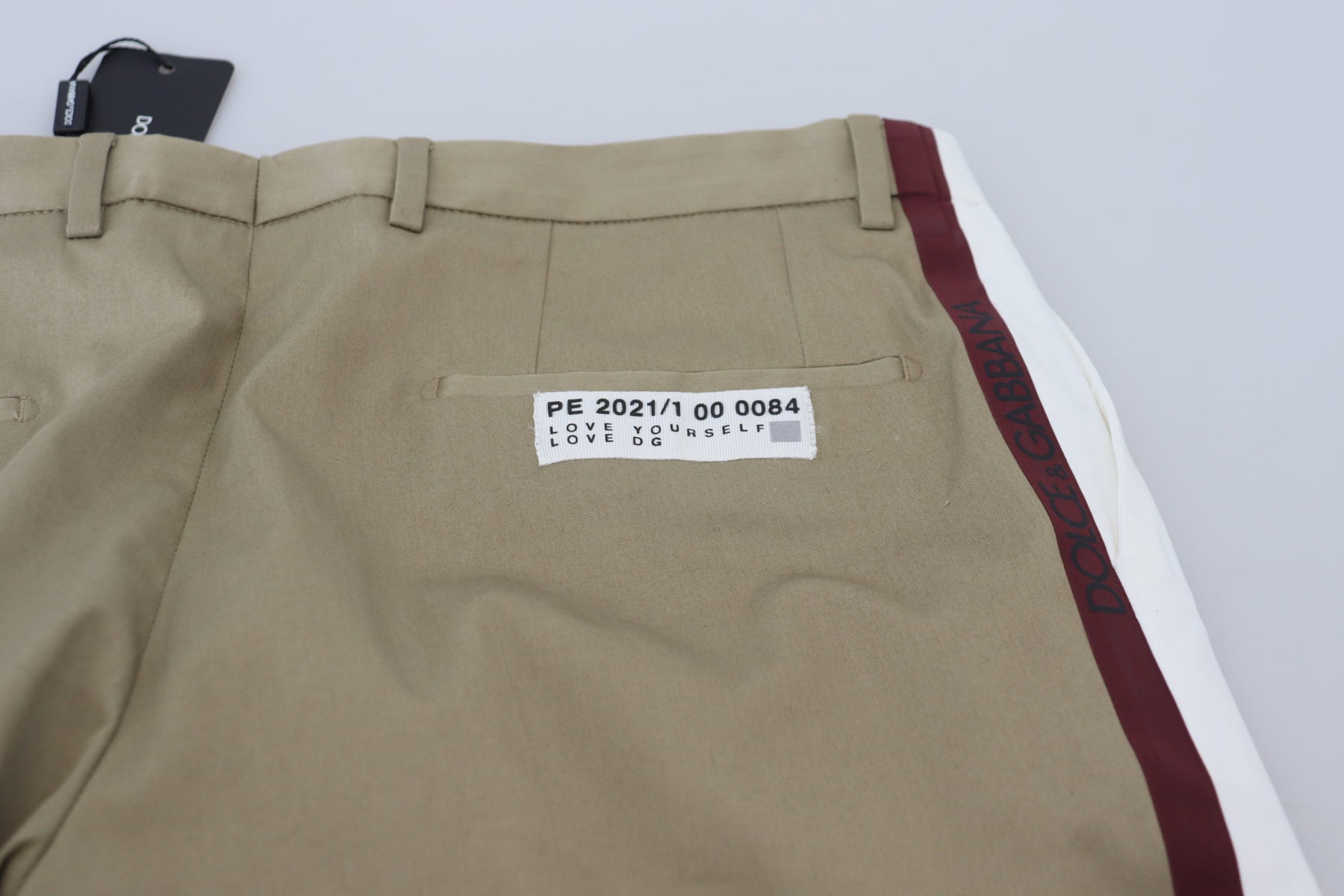Dolce & Gabbana White Brown Slim Fit Chino Pants | Regal Royce