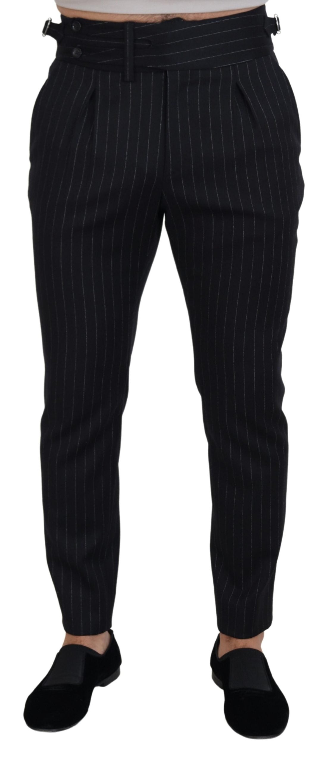 Dolce & Gabbana Black Wool Striped Chino Pants | Regal Royce