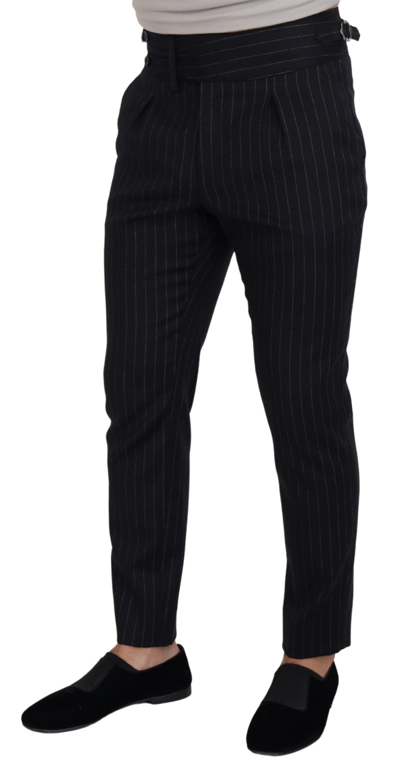 Dolce & Gabbana Black Wool Striped Chino Pants | Regal Royce