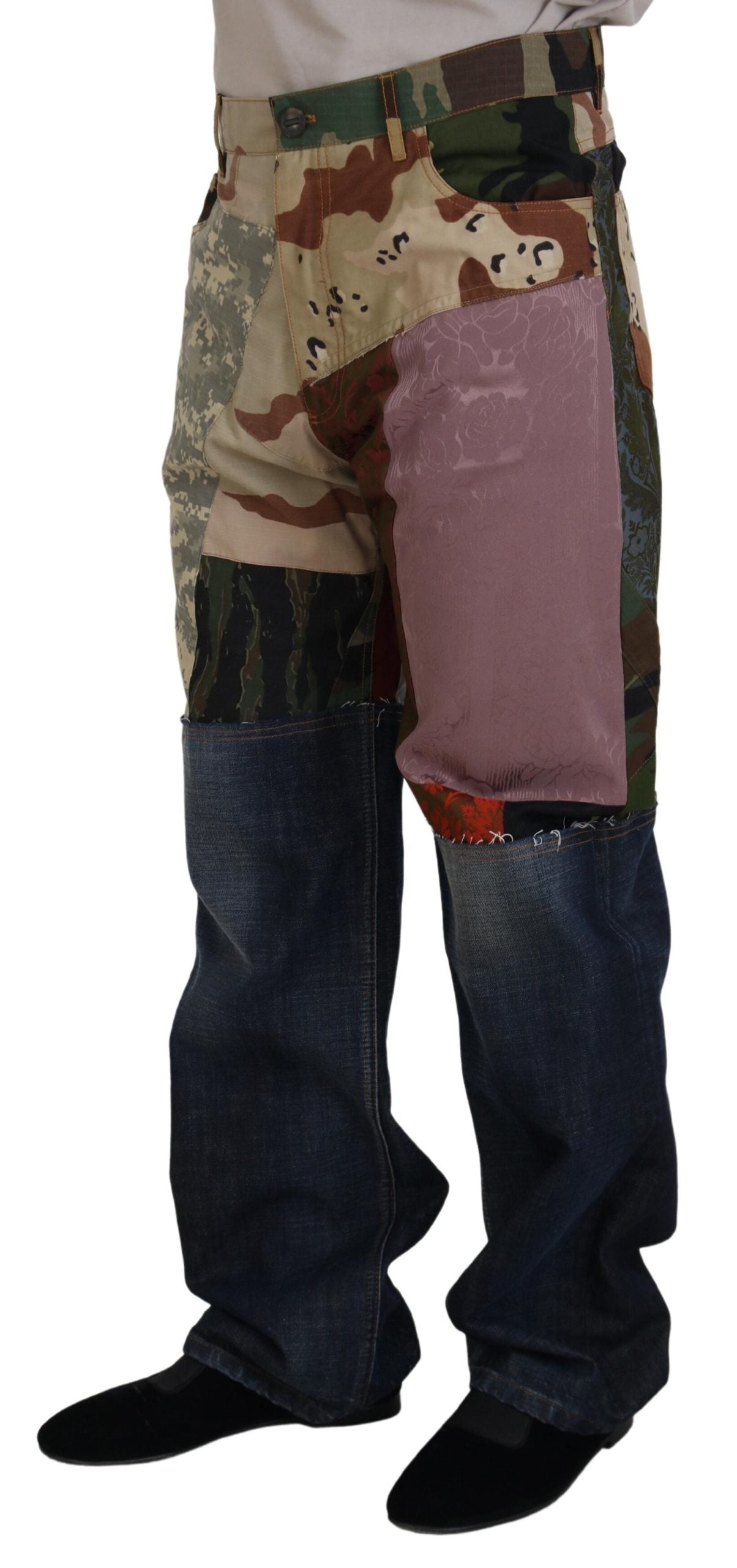 Dolce & Gabbana Multicolor Silk Patchwork Men Denim Jeans | Regal Royce