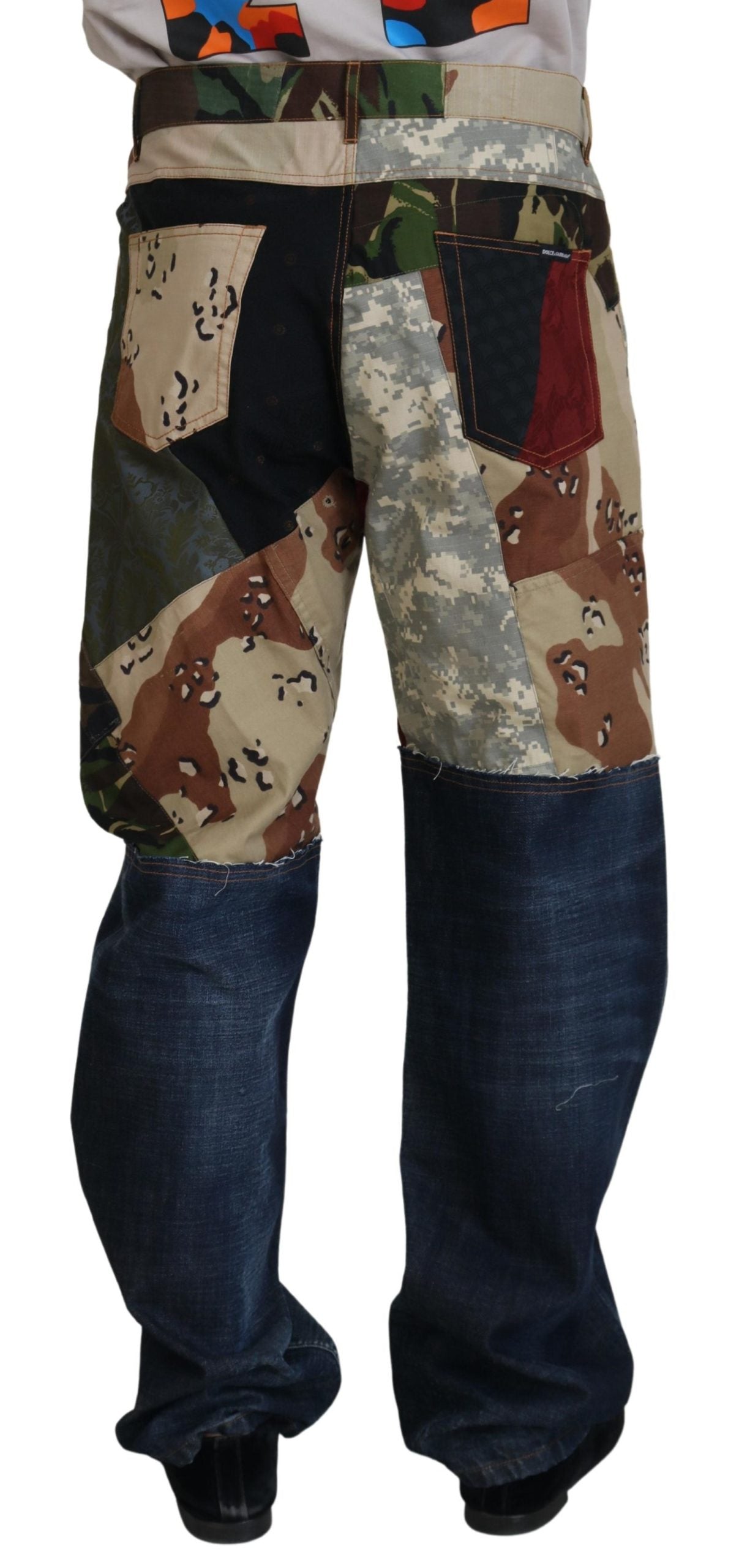 Dolce & Gabbana Multicolor Silk Patchwork Men Denim Jeans | Regal Royce