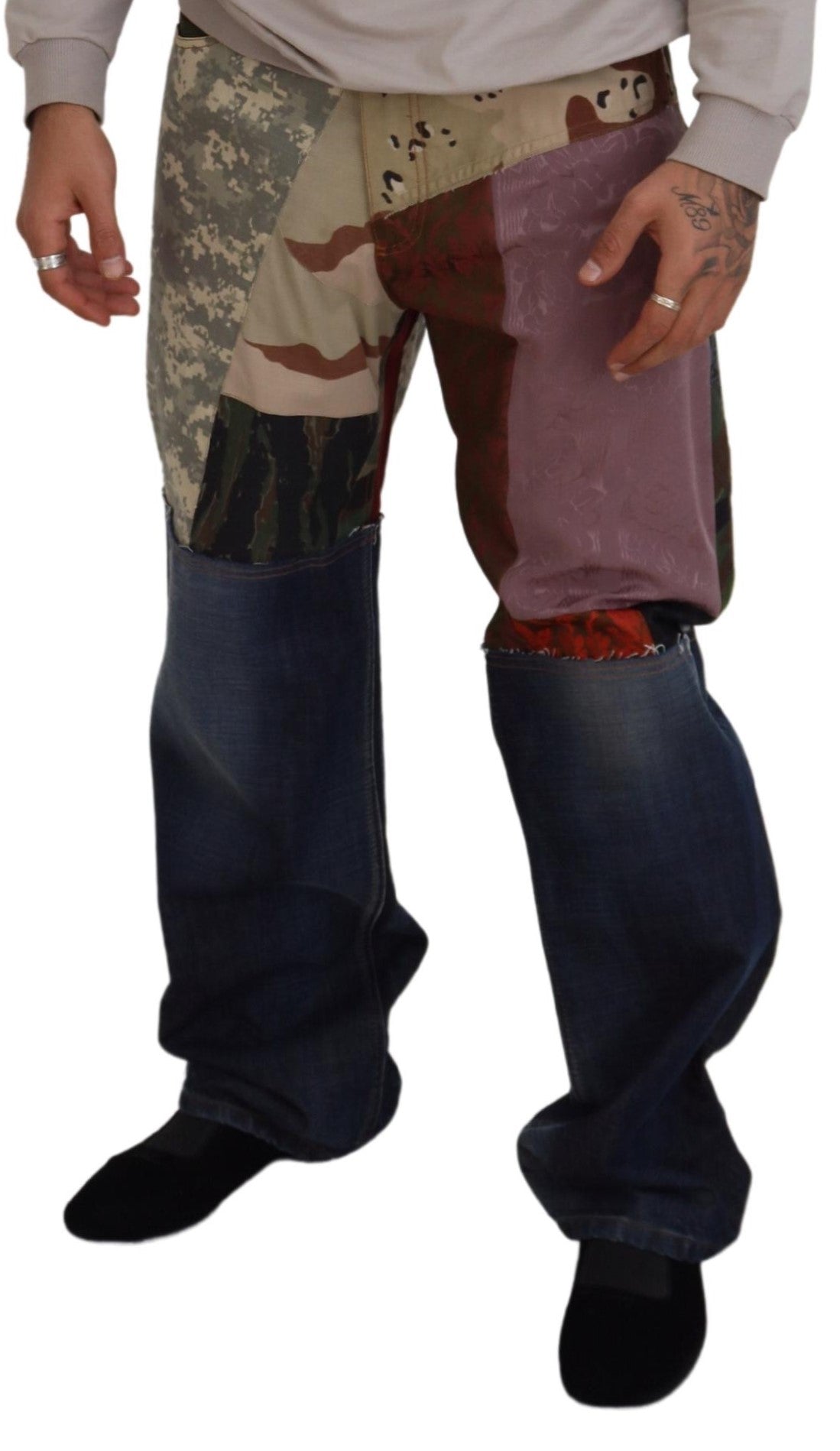 Dolce & Gabbana Multicolor Silk Patchwork Men Denim Jeans | Regal Royce