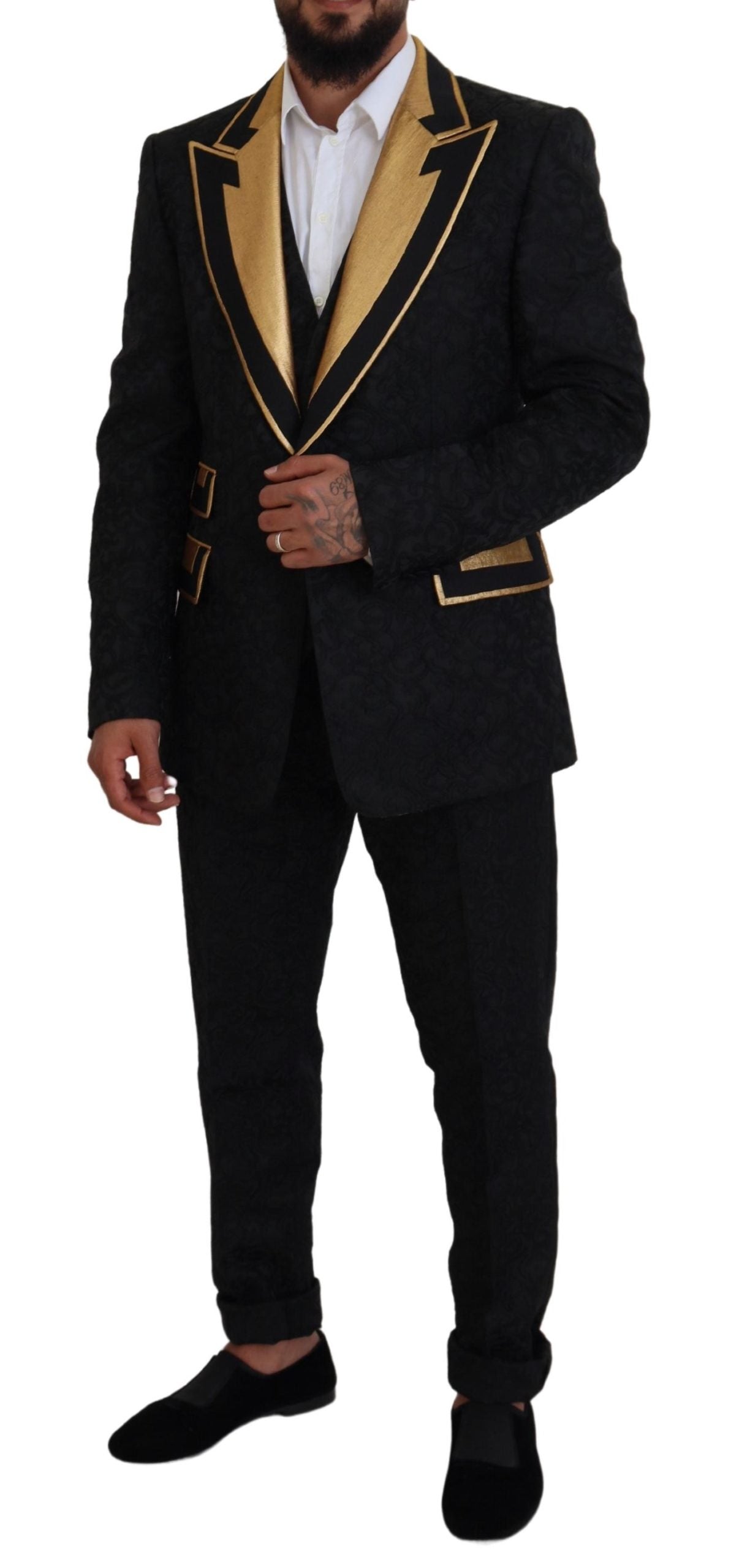 Dolce & Gabbana Black Gold Fantasy Tuxedo Slim Fit Suit | Regal Royce