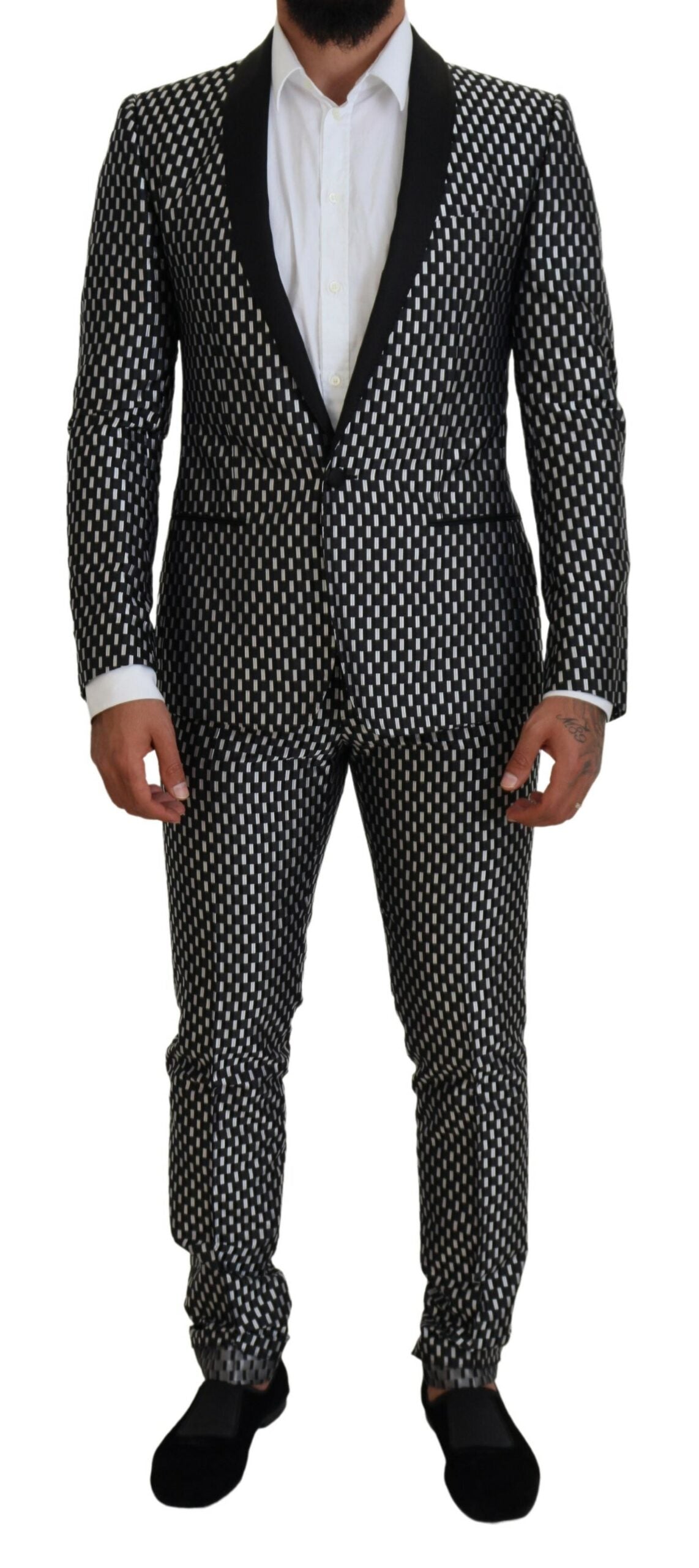 Dolce & Gabbana Black White Silk MARTINI Slim Fit Suit | Regal Royce