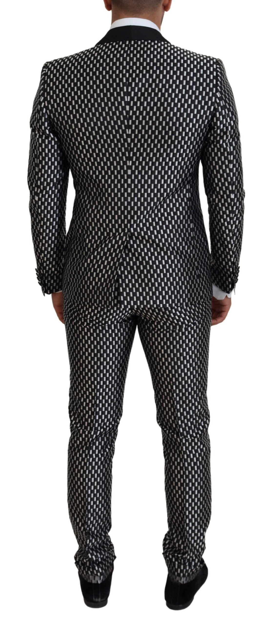 Dolce & Gabbana Black White Silk MARTINI Slim Fit Suit | Regal Royce