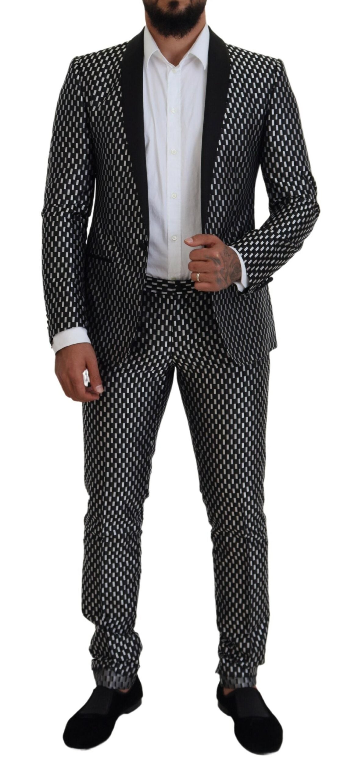 Dolce & Gabbana Black White Silk MARTINI Slim Fit Suit | Regal Royce