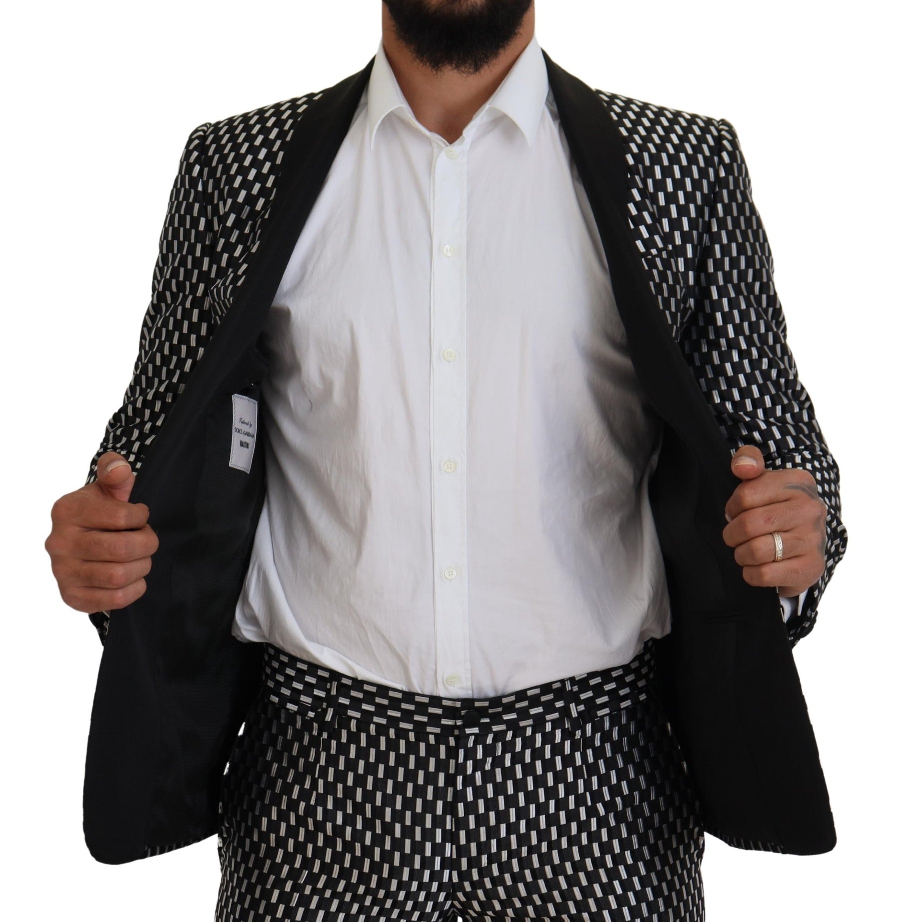 Dolce & Gabbana Black White Silk MARTINI Slim Fit Suit | Regal Royce