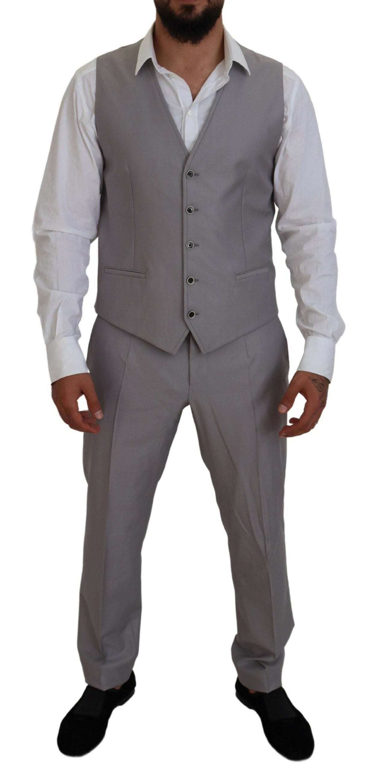 Dolce & Gabbana Silver Wool Silk 3 Piece Slim Fit Suit | Regal Royce