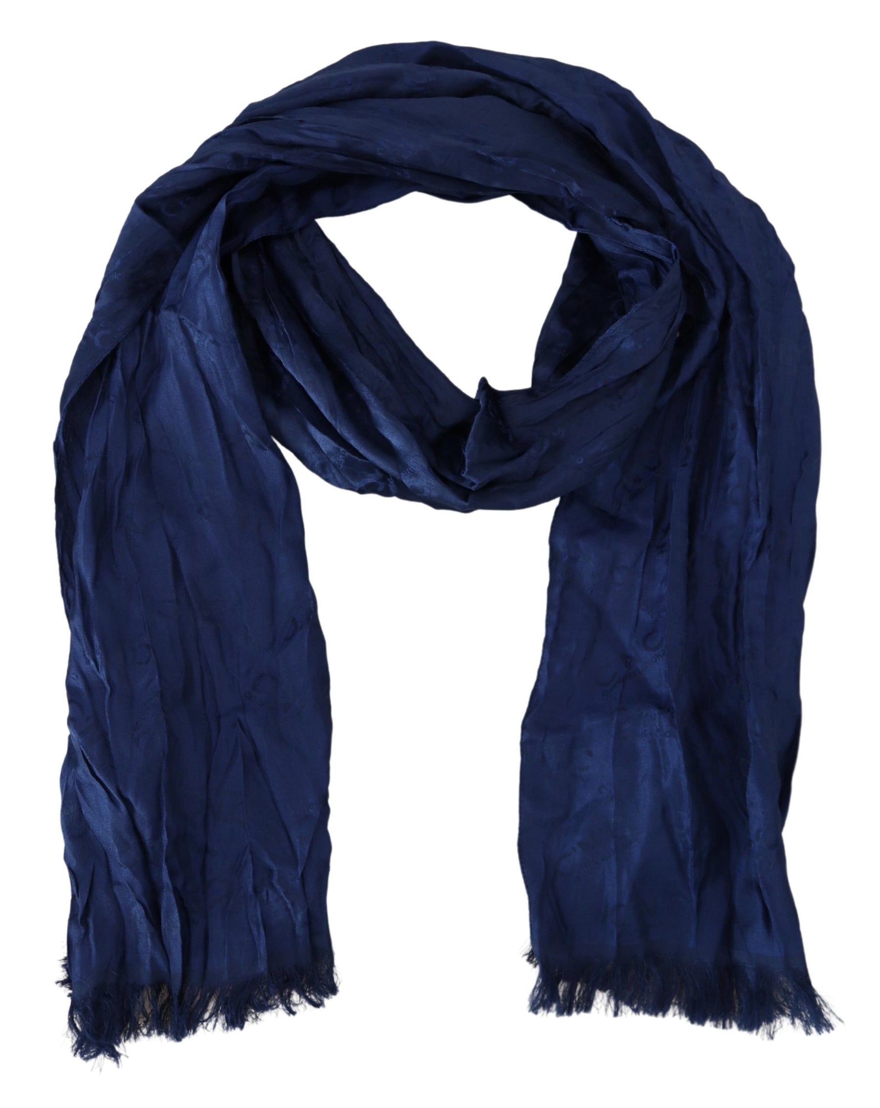 Costume National Blue Silk Shawl Foulard Fringes Scarf | Regal Royce