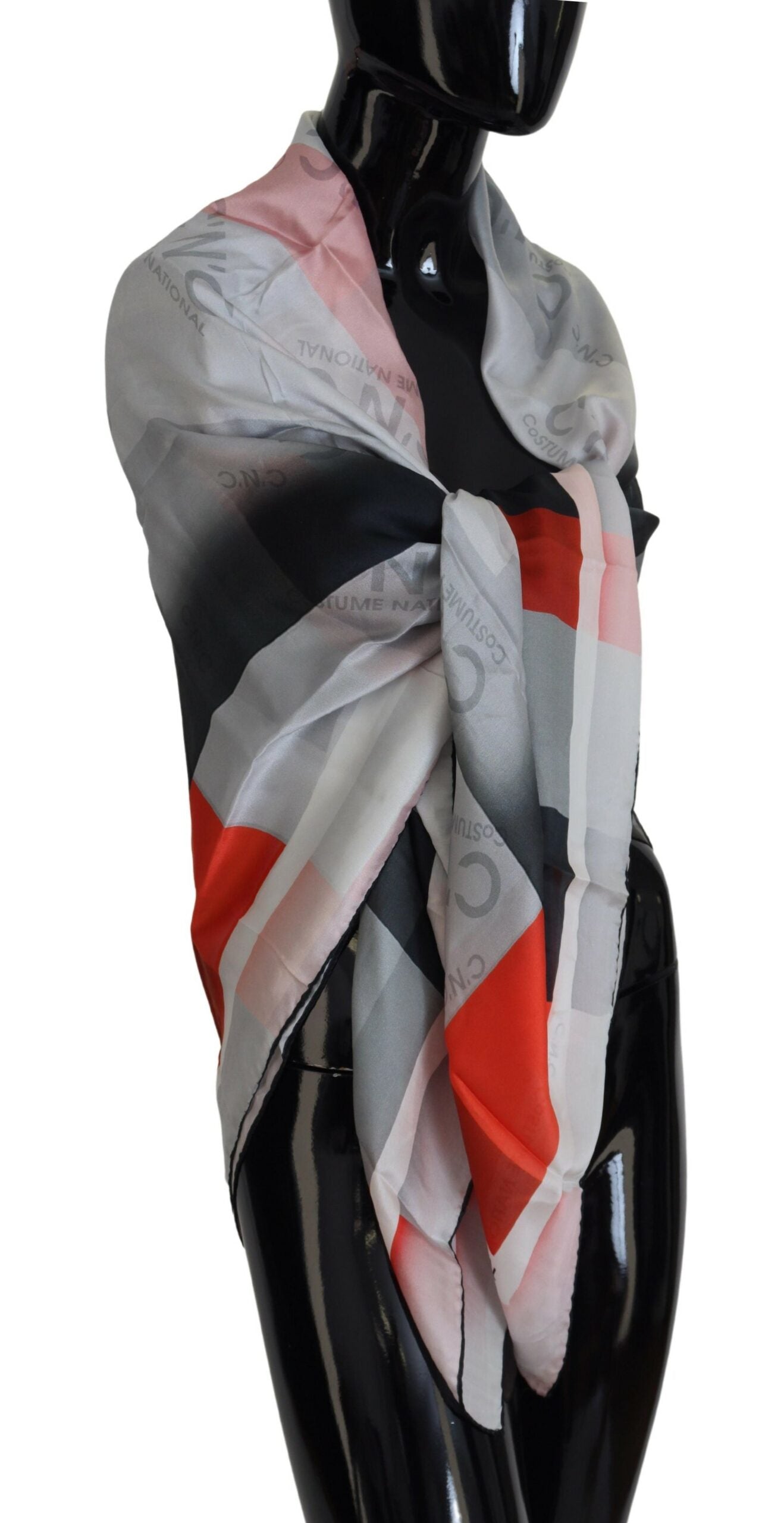 Costume National Gray Red Shawl Foulard Wrap Scarf | Regal Royce