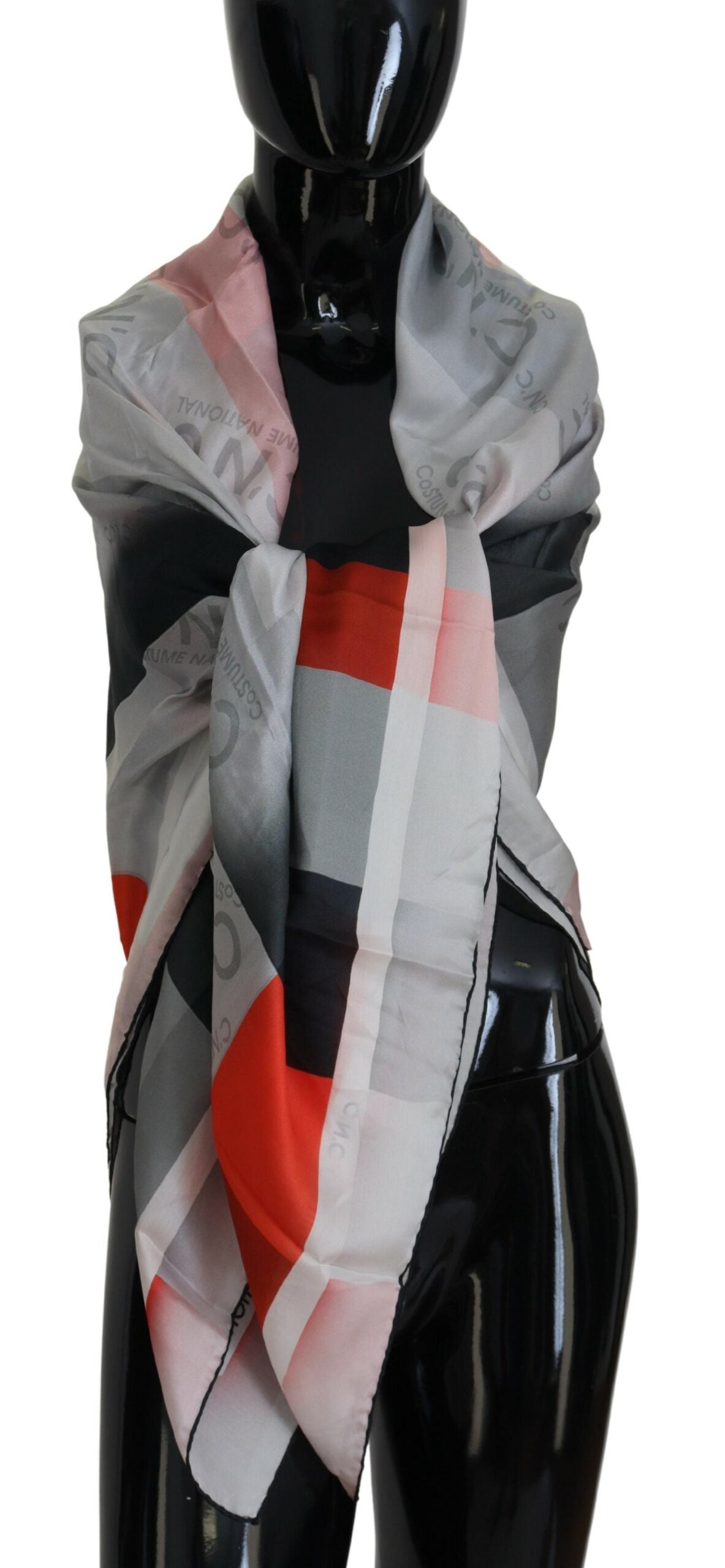 Costume National Gray Red Shawl Foulard Wrap Scarf | Regal Royce