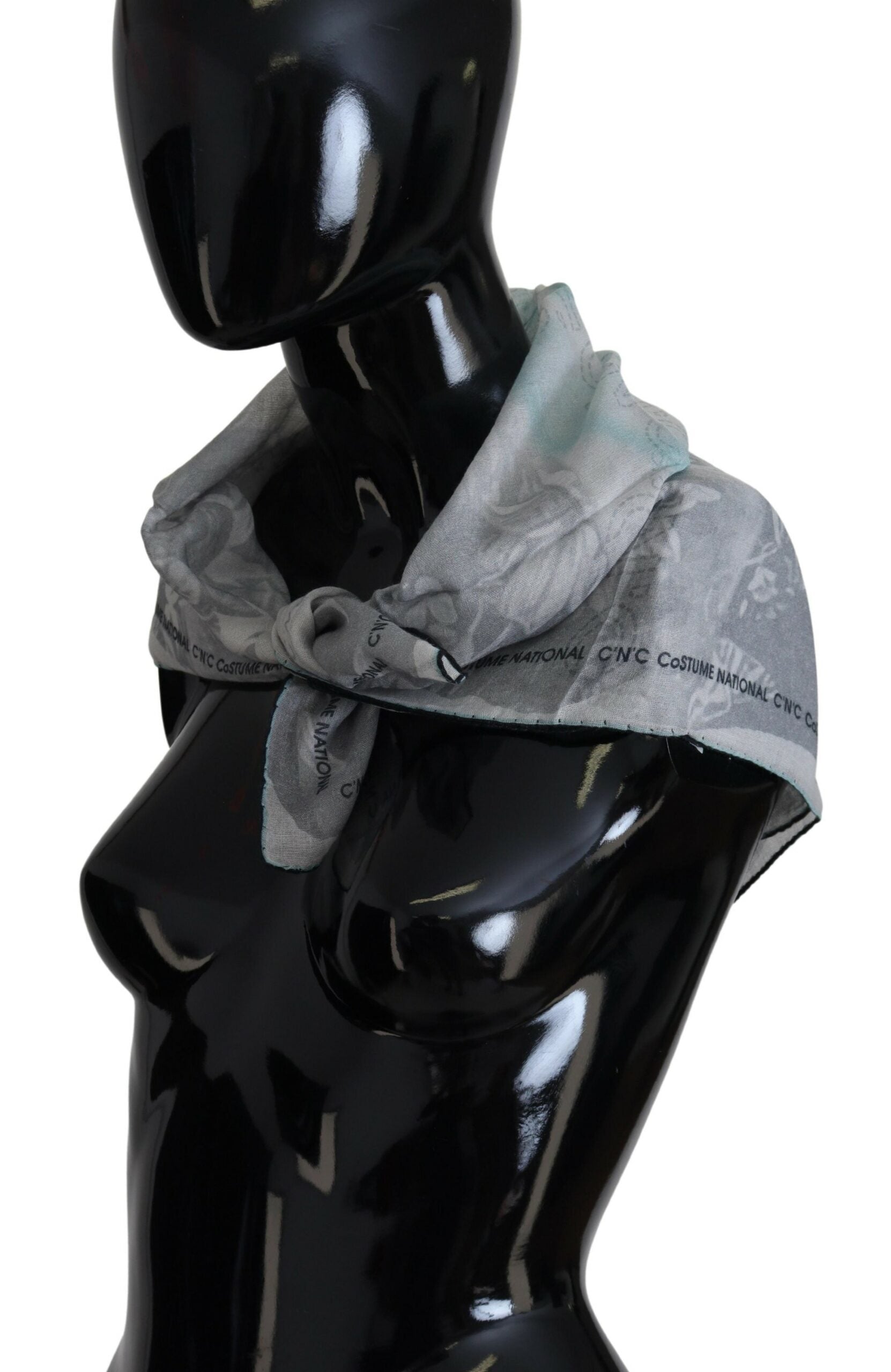 Costume National Gray Print Shawl Foulard Branded Scarf | Regal Royce