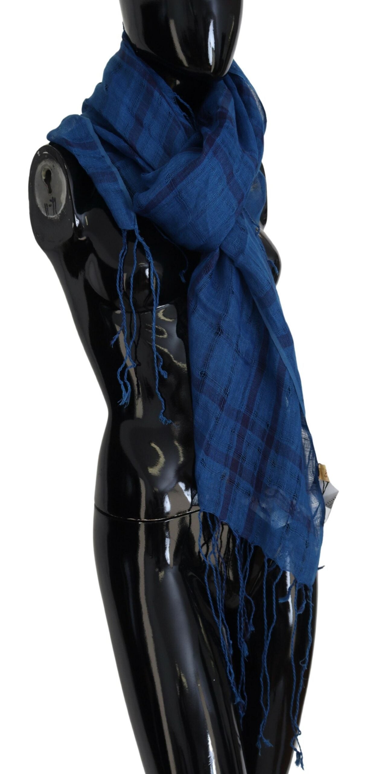 Costume National Blue Linen Shawl Foulard Fringes Scarf | Regal Royce