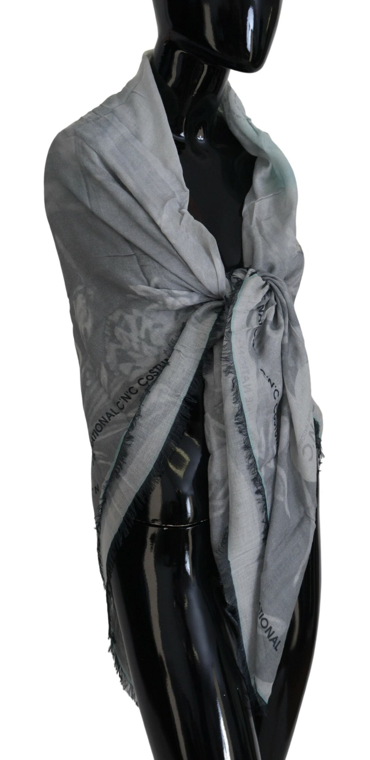 Costume National Gray Print Shawl Foulard Fringes Scarf | Regal Royce