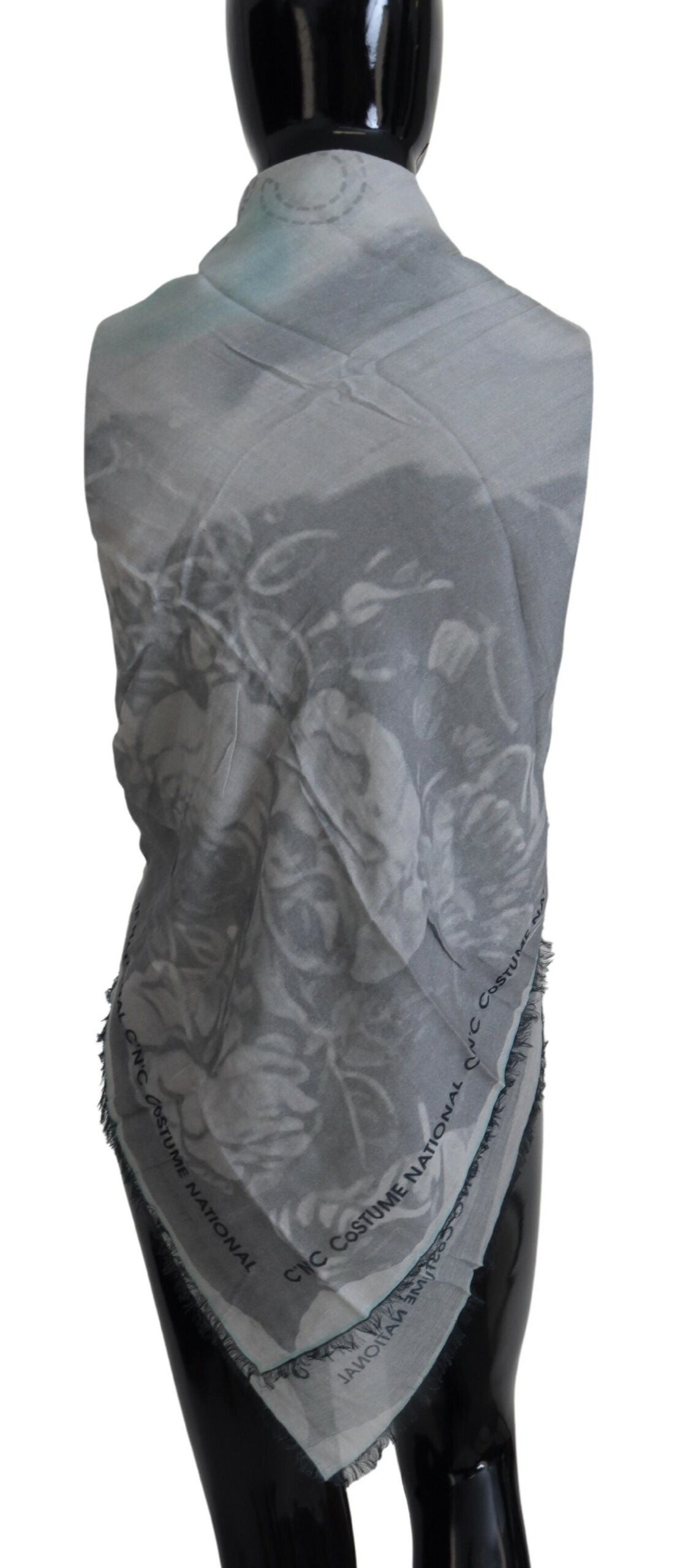 Costume National Gray Print Shawl Foulard Fringes Scarf | Regal Royce