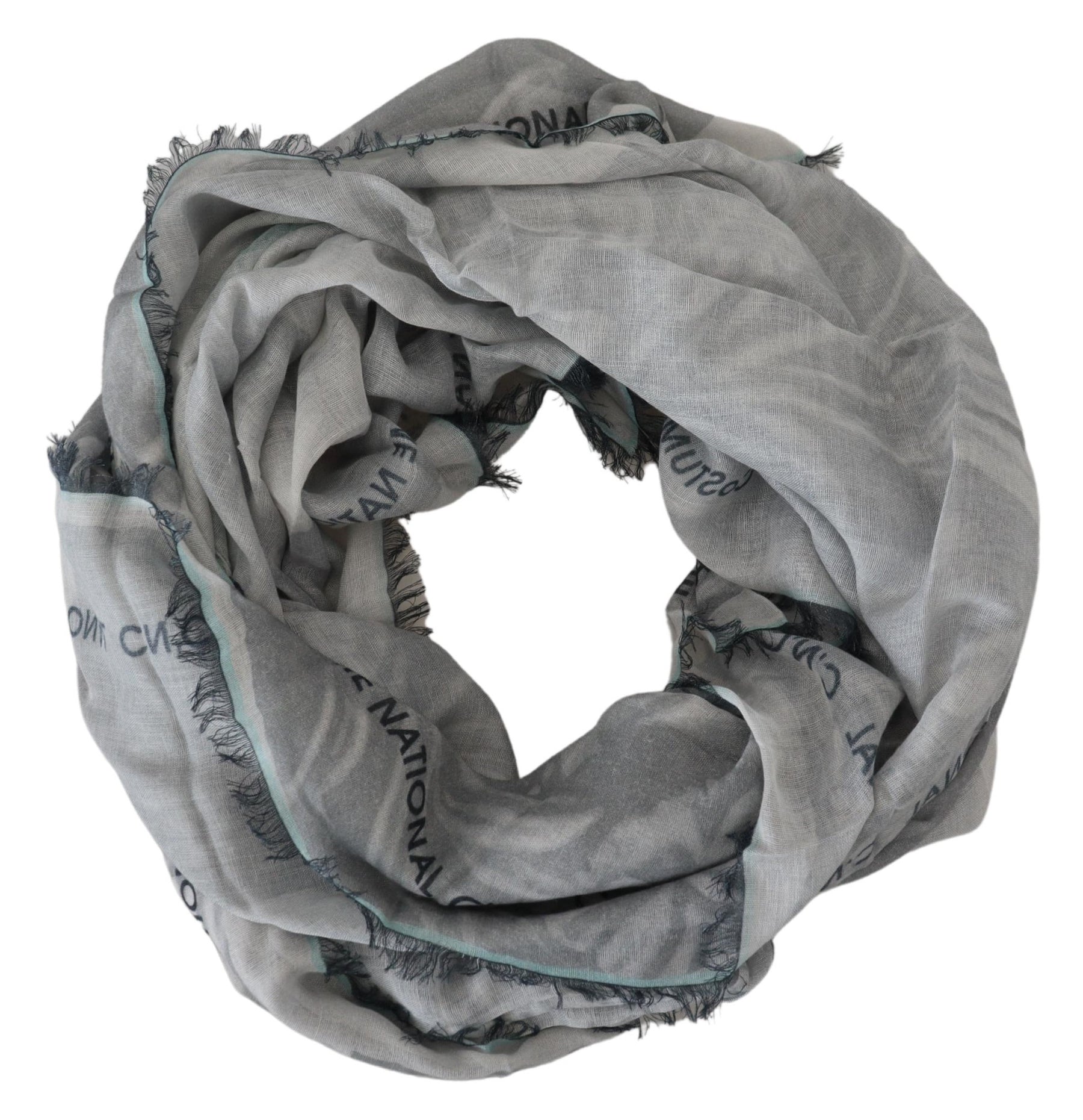 Costume National Gray Print Shawl Foulard Fringes Scarf | Regal Royce