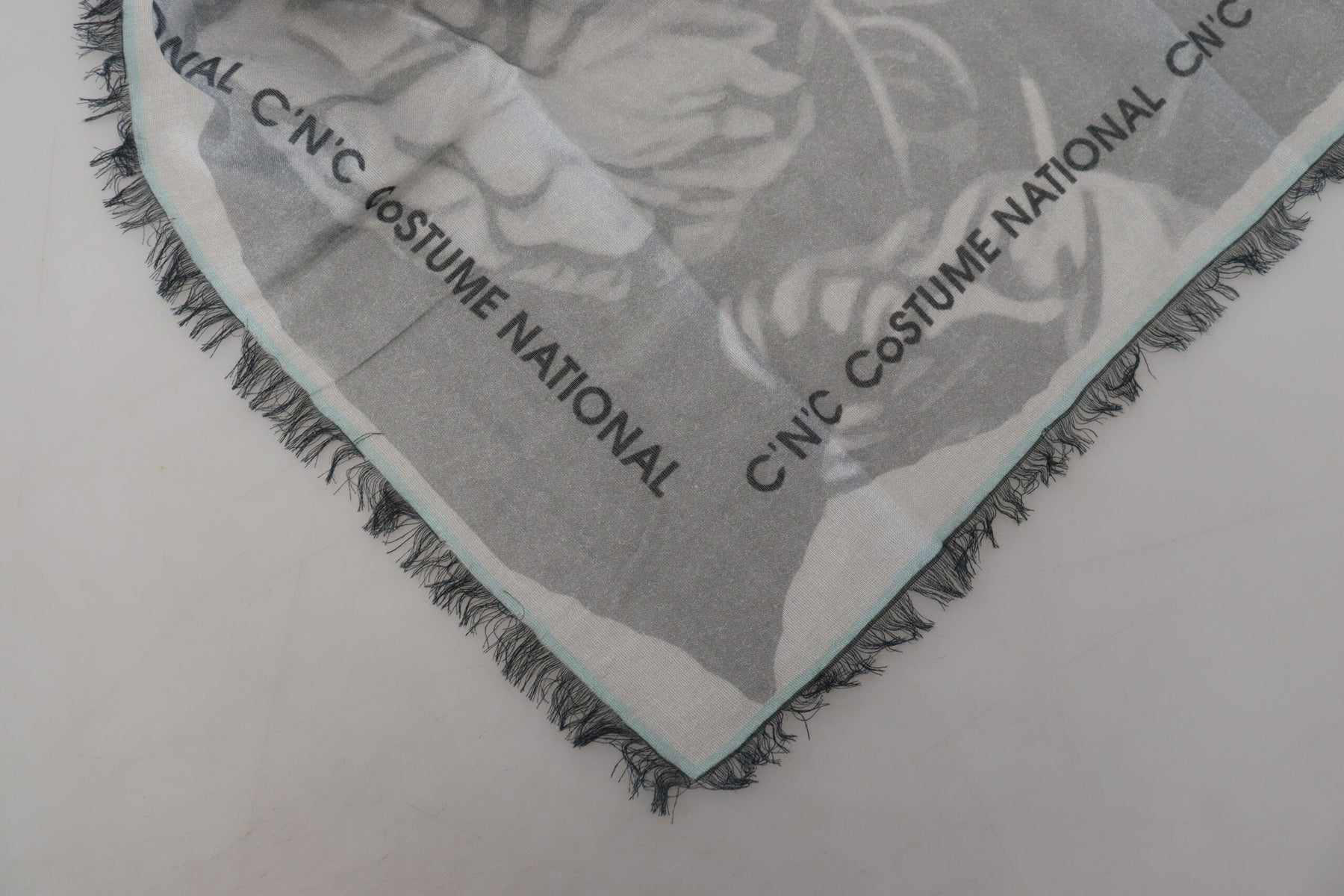 Costume National Gray Print Shawl Foulard Fringes Scarf | Regal Royce