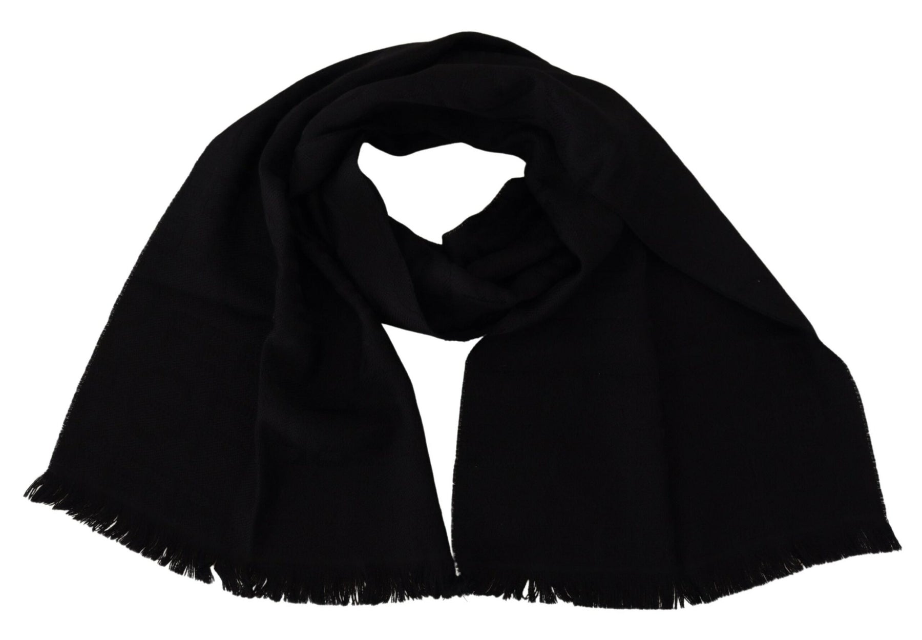 GF Ferre Black Wool Neck Wrap Shawl Fringes Scarf | Regal Royce