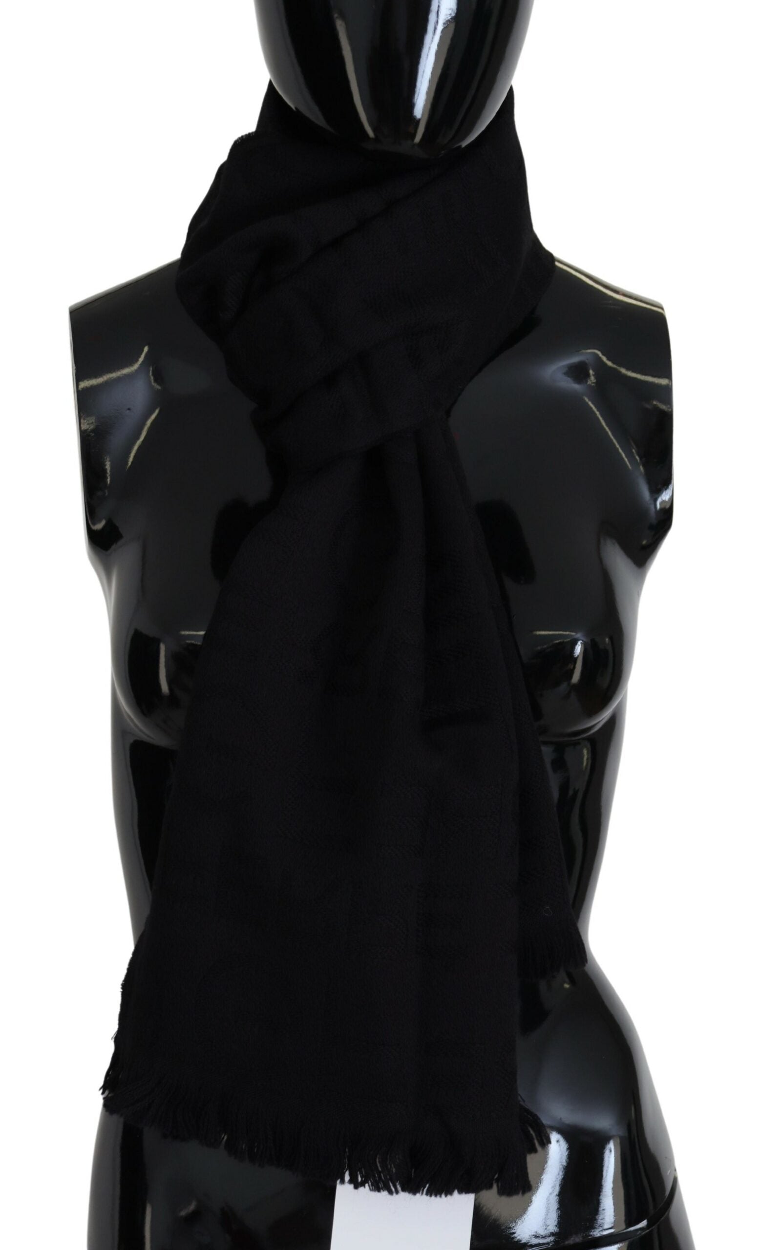 GF Ferre Black Wool Neck Wrap Shawl Fringes Scarf | Regal Royce