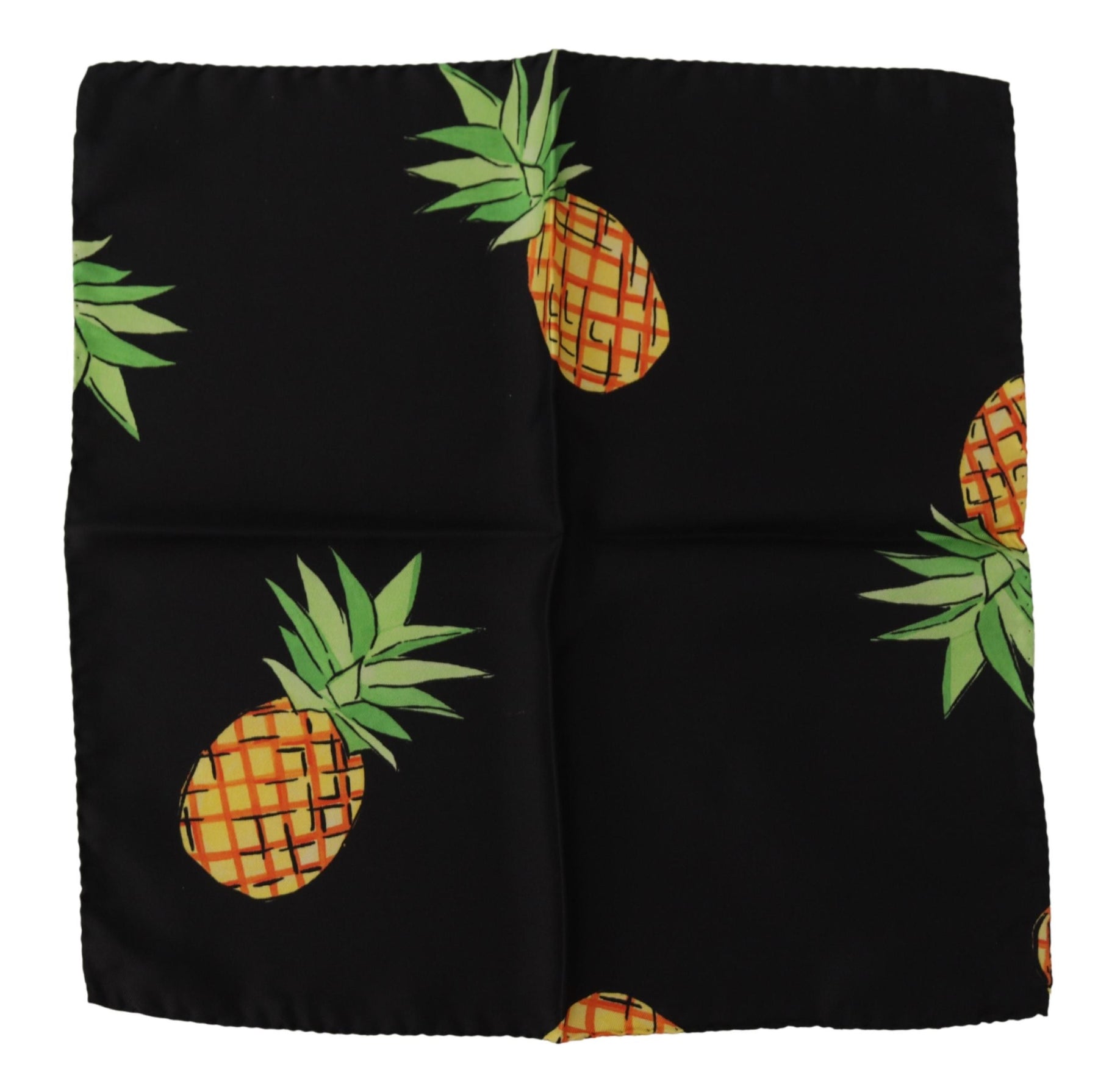 Dolce & Gabbana Black Pineapple Printed Square Handkerchief  Scarf | Regal Royce