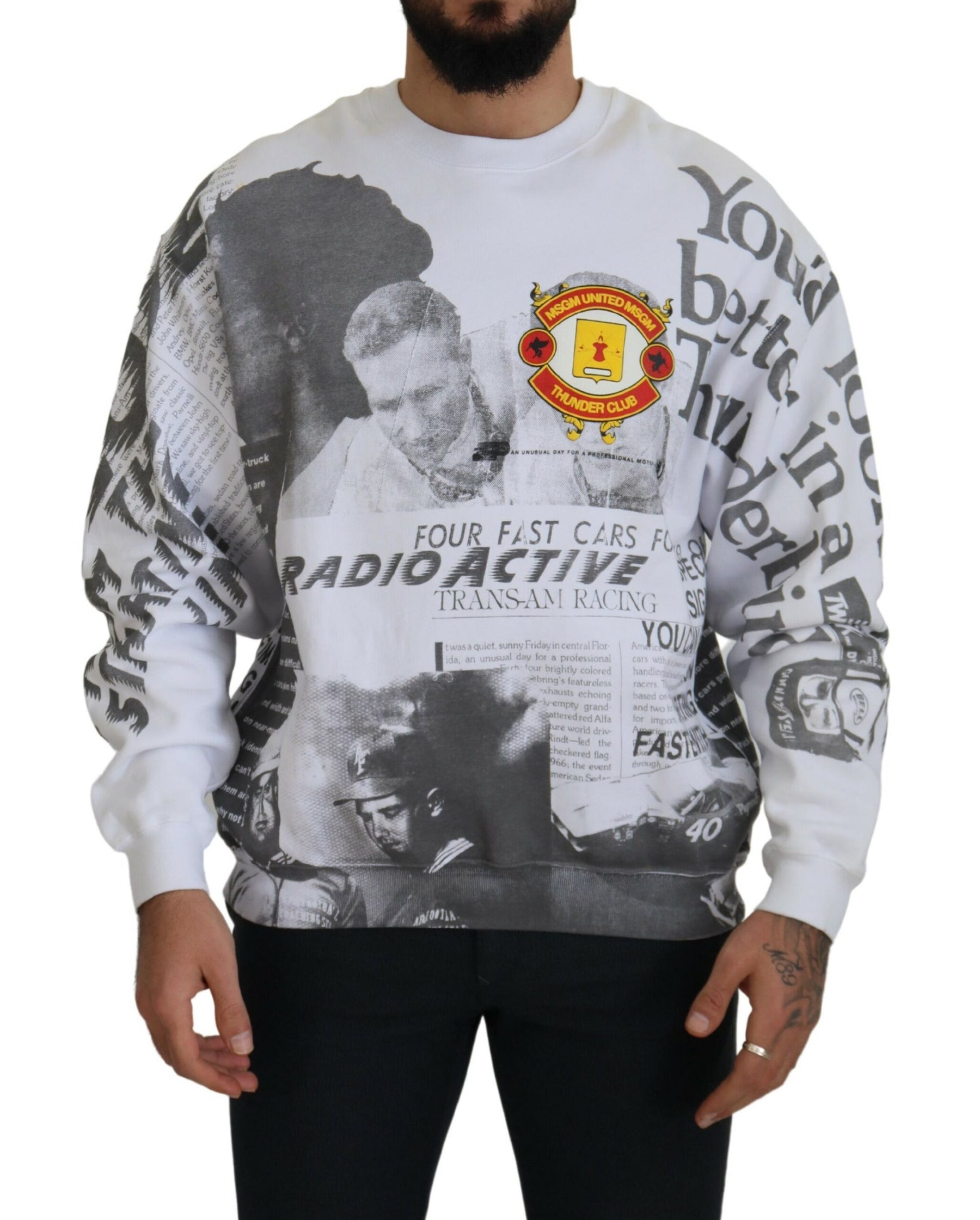 MSGM White Cotton Crewneck Pullover Sweatshirt Sweater | Regal Royce