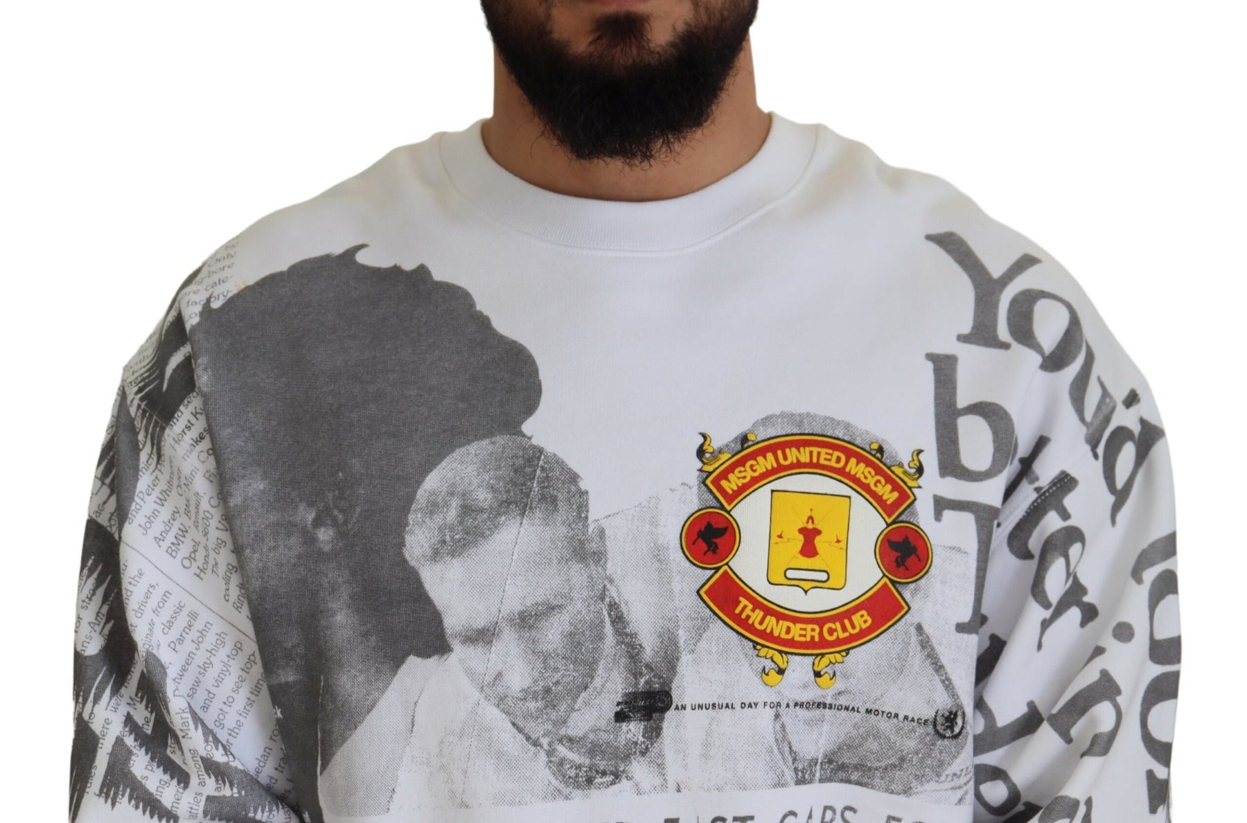 MSGM White Cotton Crewneck Pullover Sweatshirt Sweater | Regal Royce