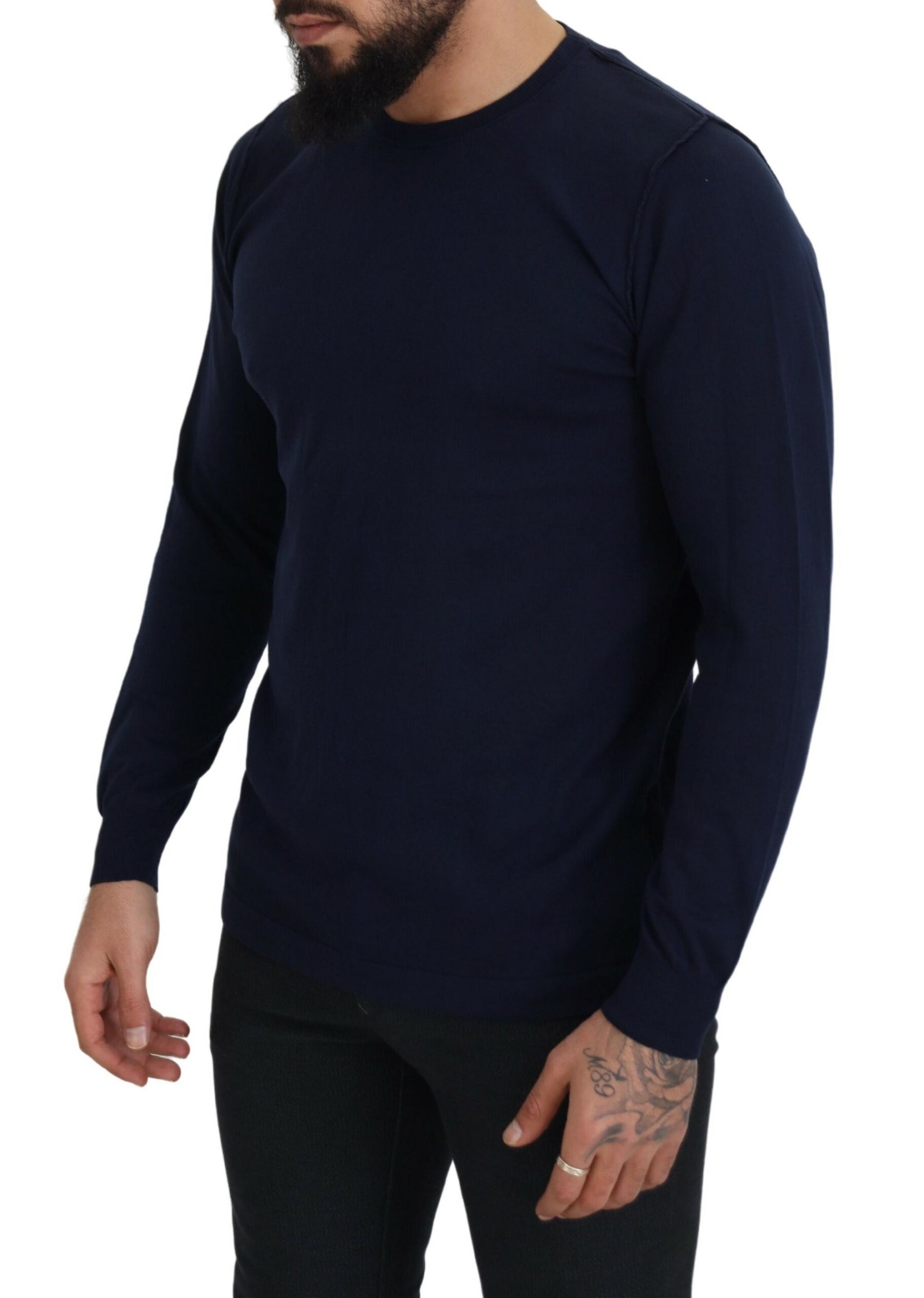 Paolo Pecora Milano Blue Cotton Crewneck Pullover Sweater | Regal Royce