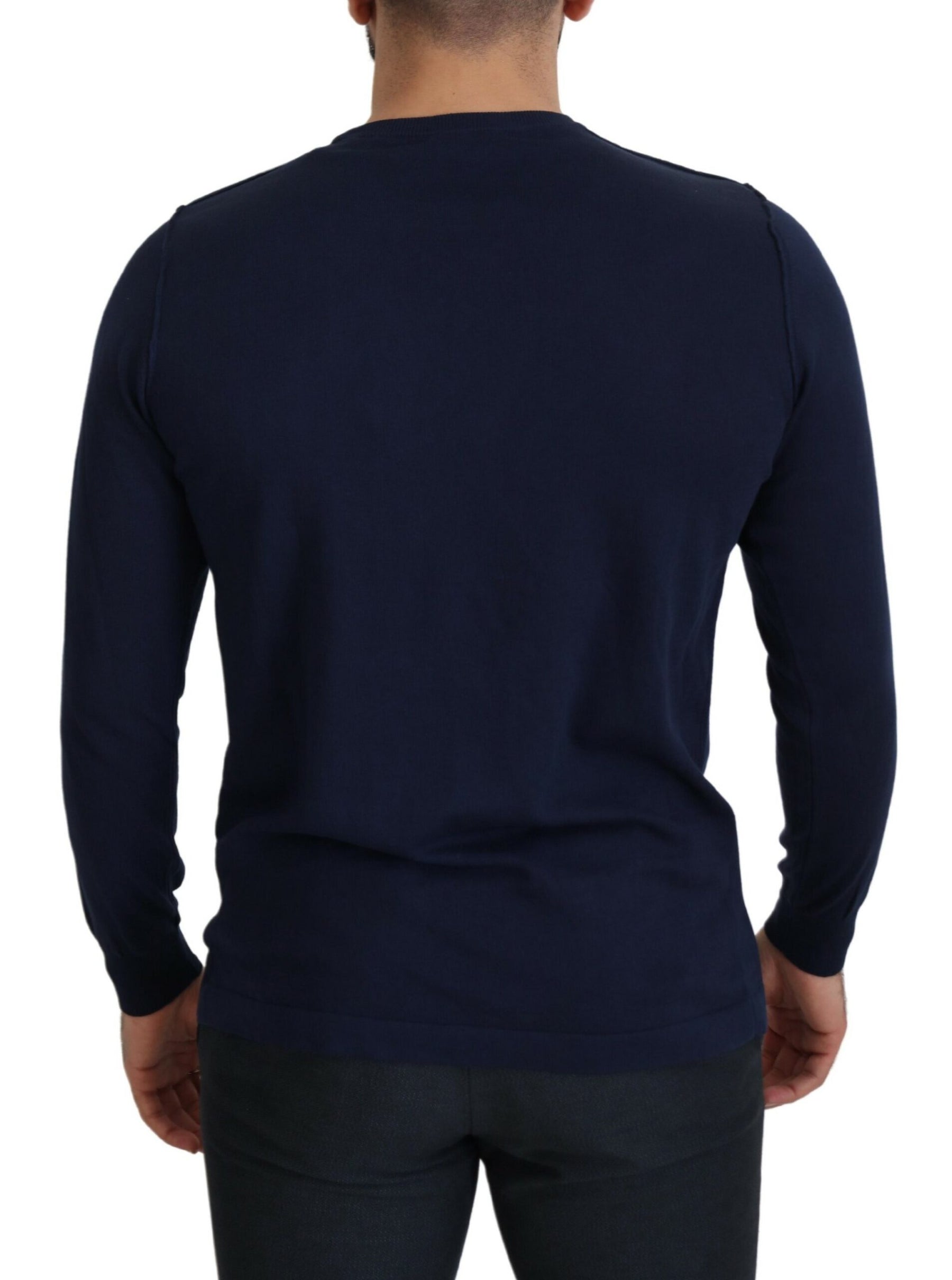 Paolo Pecora Milano Blue Cotton Crewneck Pullover Sweater | Regal Royce