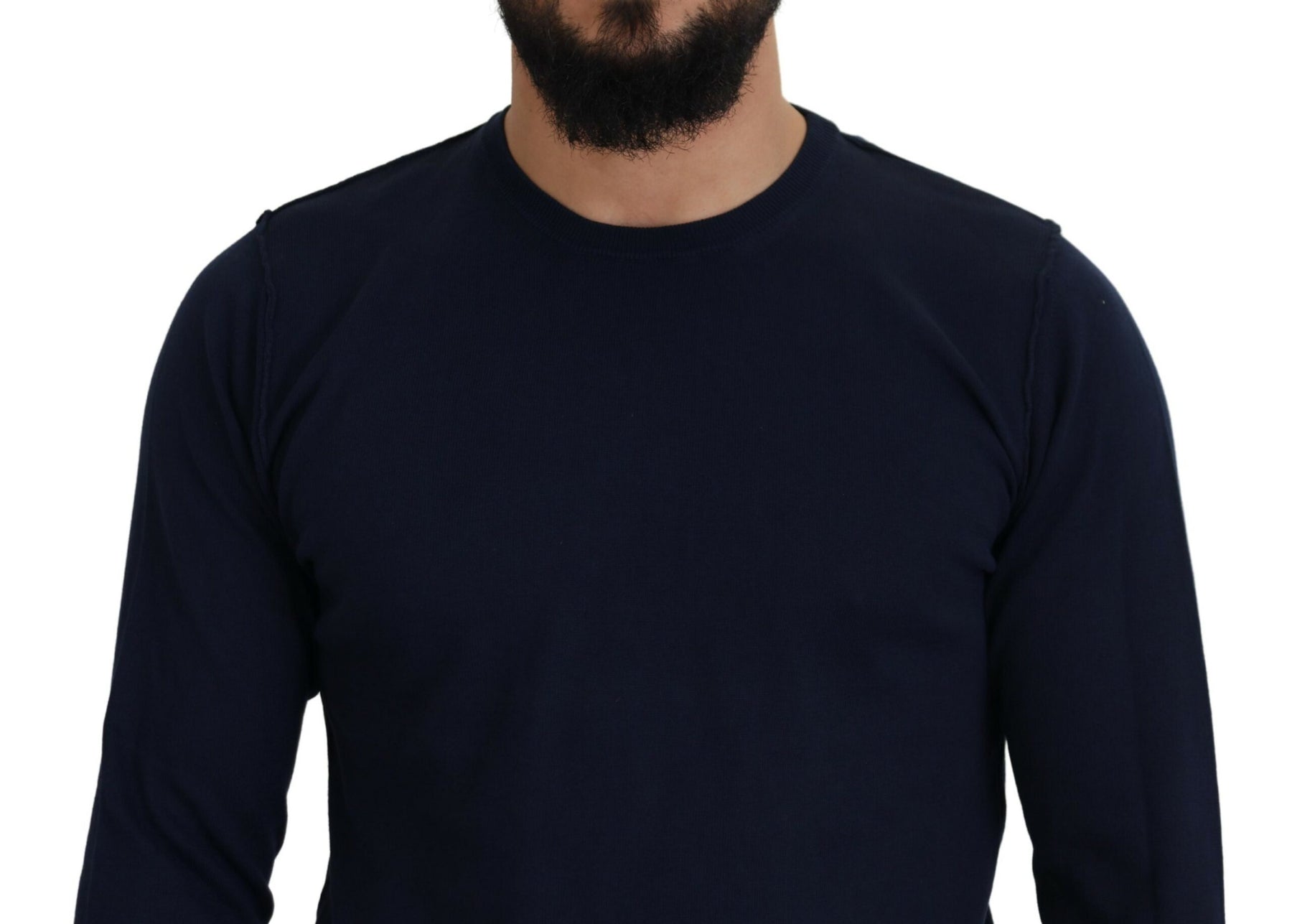 Paolo Pecora Milano Blue Cotton Crewneck Pullover Sweater | Regal Royce