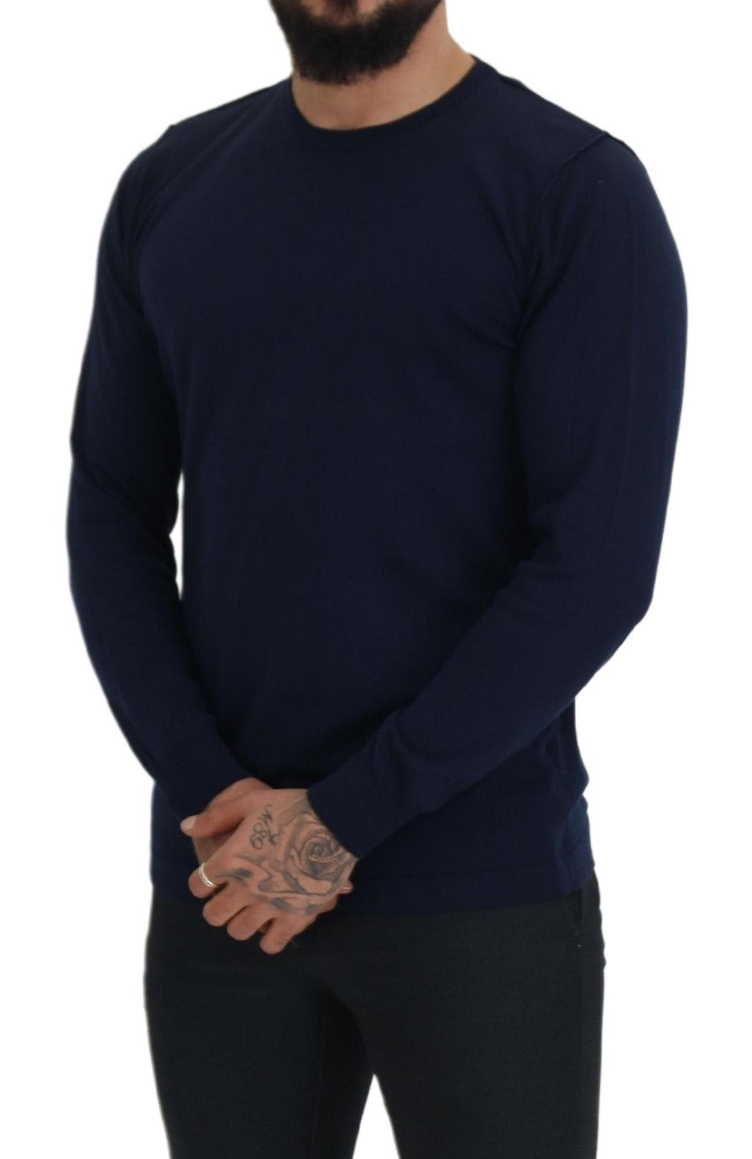 Paolo Pecora Milano Blue Cotton Crewneck Pullover Sweater | Regal Royce