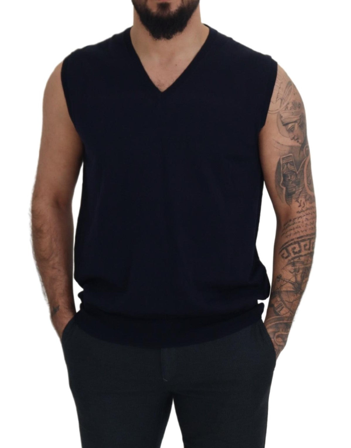 Paolo Pecora Milano Black Cotton V-neck Sleeveless Tank T-shirt