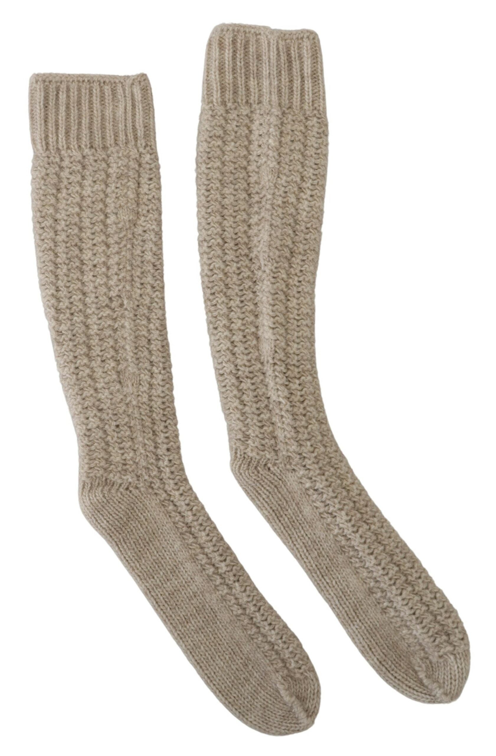 Dolce & Gabbana Beige Wool Knit Calf Long Women Socks | Regal Royce