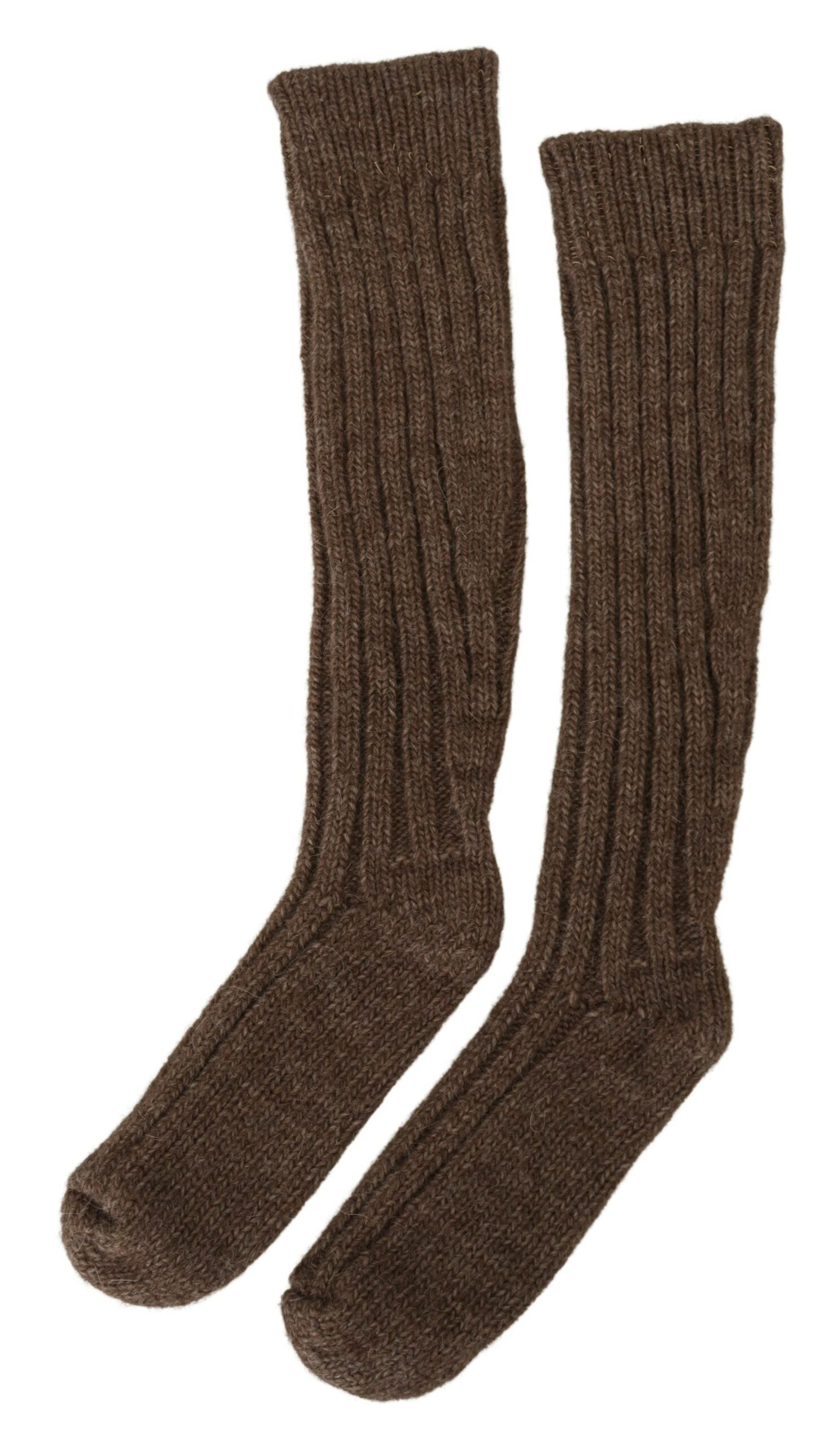 Dolce & Gabbana Brown Wool Knit Calf Long Women Socks | Regal Royce