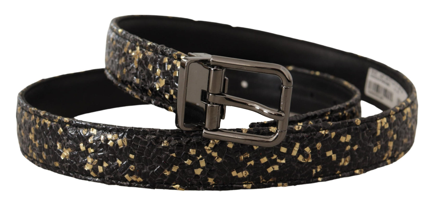Dolce & Gabbana Gold Black Two-toned Leather Chrome Buckle Belt | Regal Royce