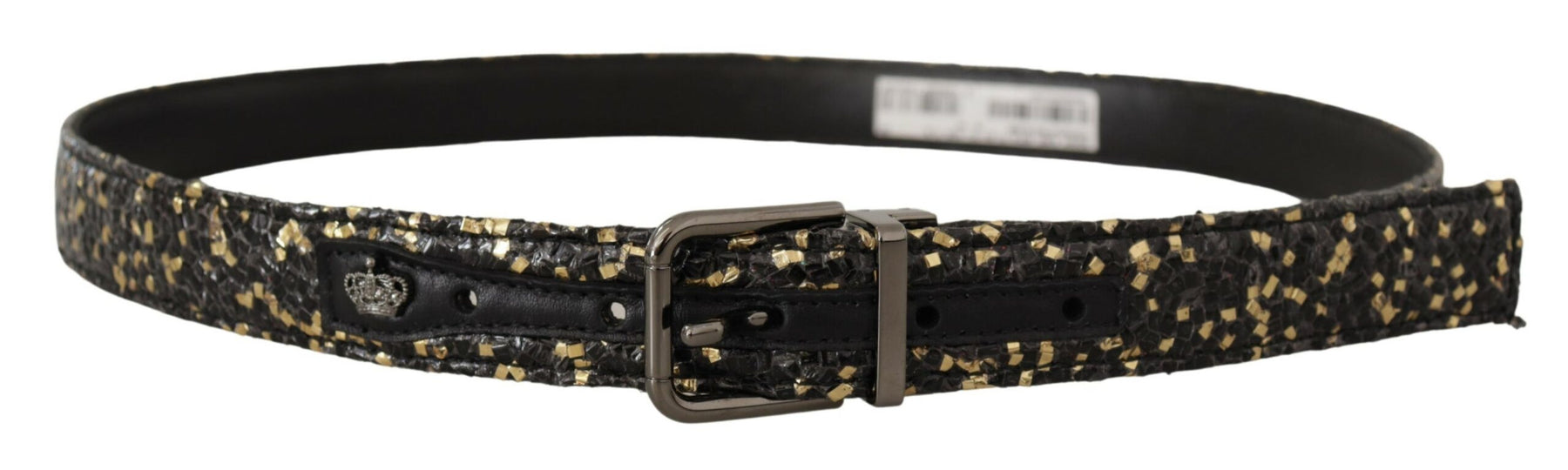 Dolce & Gabbana Gold Black Two-toned Leather Chrome Buckle Belt | Regal Royce