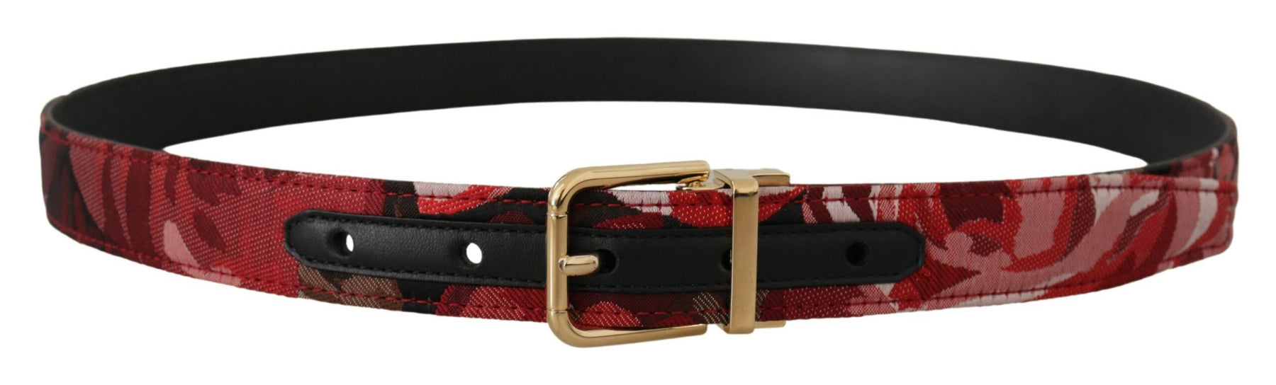 Dolce & Gabbana Red Jacquard Rose Leather Gold Metal Buckle Belt | Regal Royce