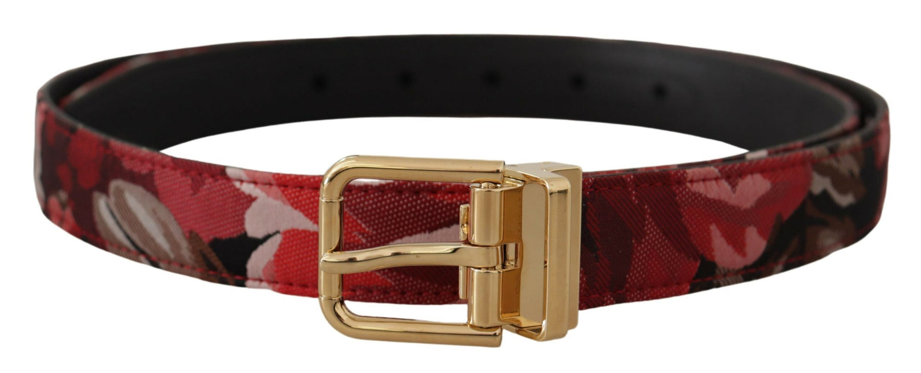 Dolce & Gabbana Red Jacquard Rose Leather Gold Metal Buckle Belt | Regal Royce