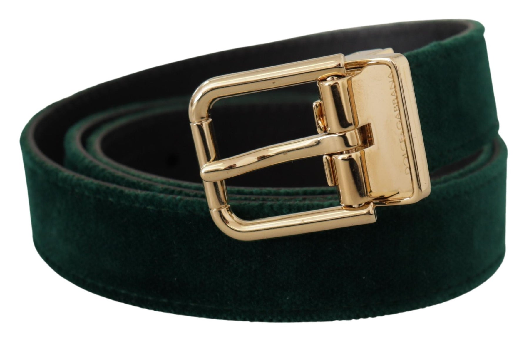 Dolce & Gabbana Green Velvet Leather Gold Metal Logo Belt | Regal Royce