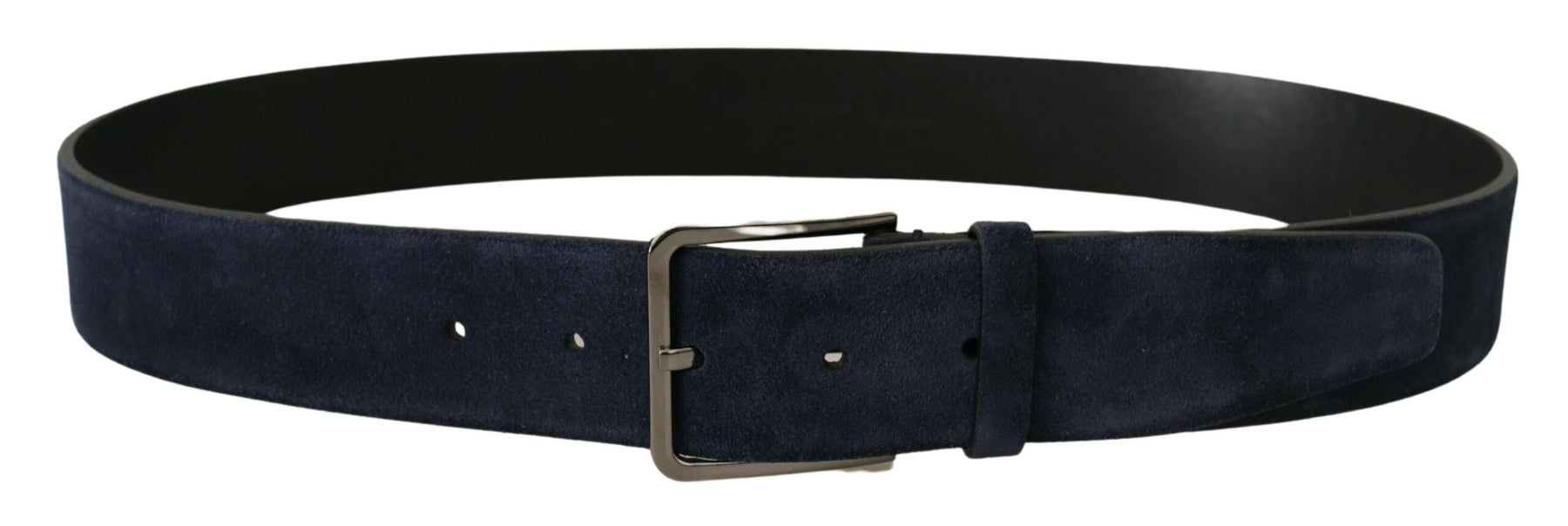 Dolce & Gabbana Navy Blue Velvet Leather Silver Logo Buckle Belt | Regal Royce