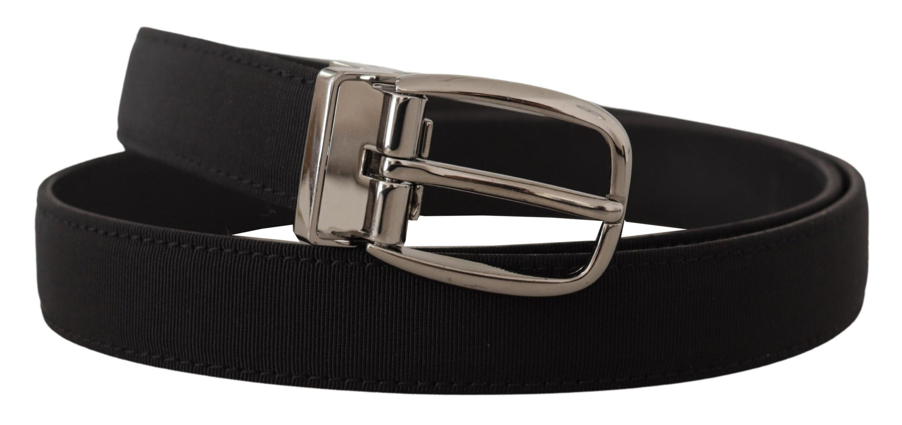 Dolce & Gabbana Black Grosgrain Leather Silver Logo Buckle Belt | Regal Royce