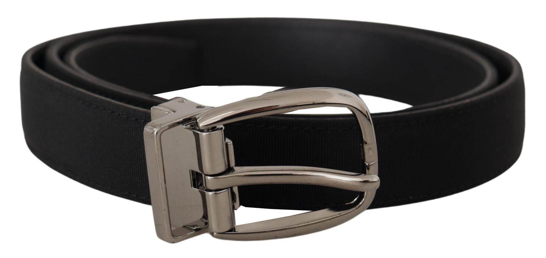 Dolce & Gabbana Black Grosgrain Leather Silver Logo Buckle Belt | Regal Royce