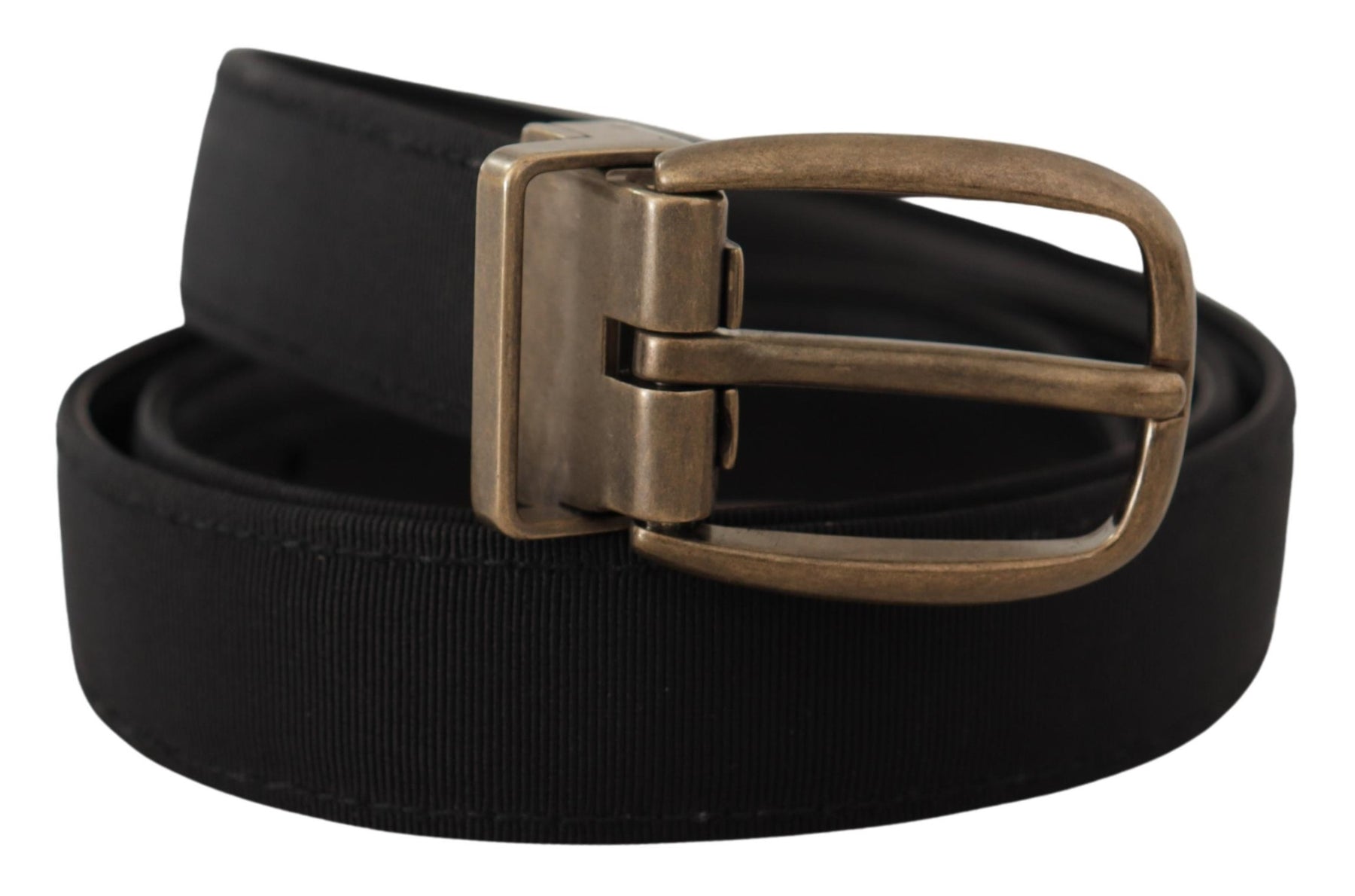 Dolce & Gabbana Black Grosgrain Leather Bronze Metal Belt | Regal Royce