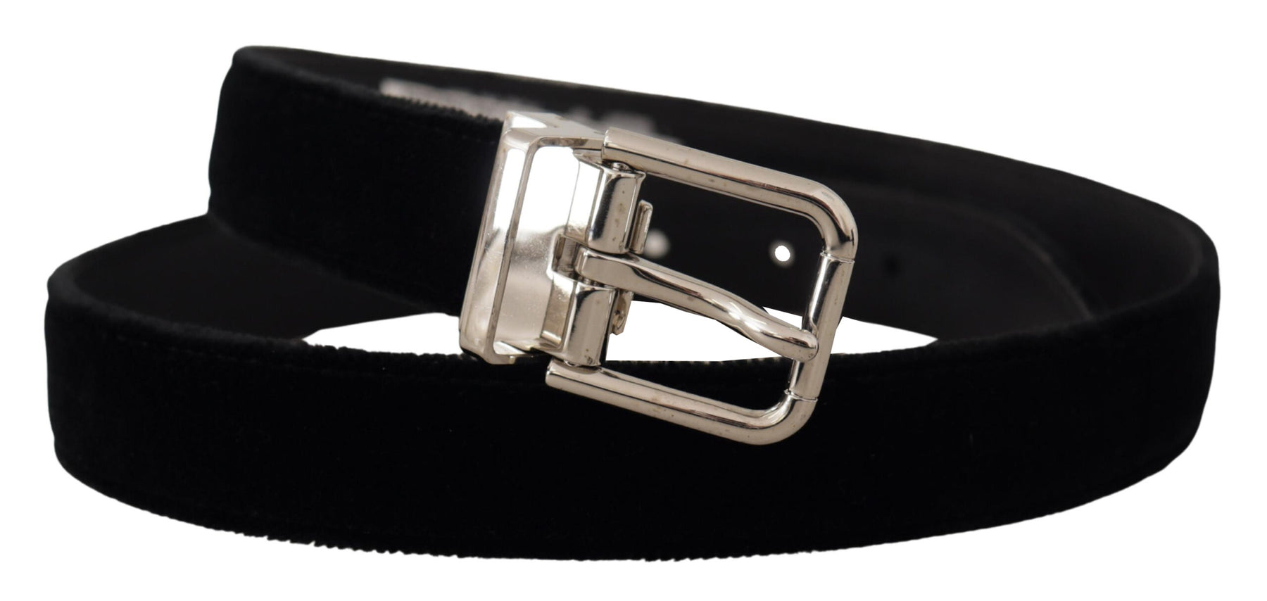 Dolce & Gabbana Black Velvet Silver Tone Metal Logo Buckle Belt | Regal Royce