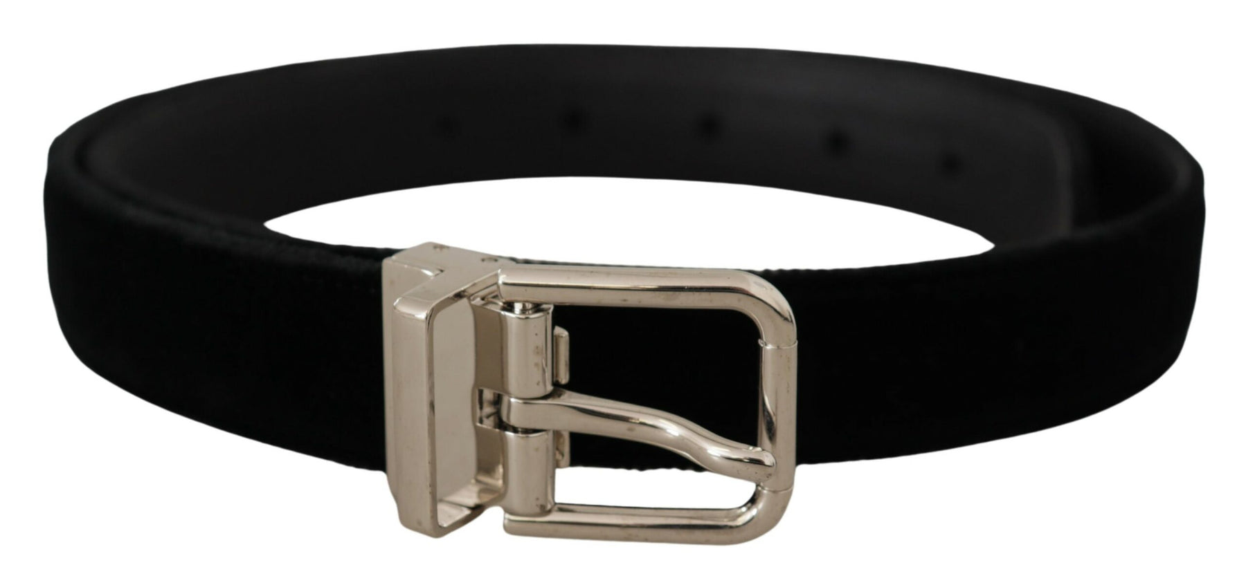 Dolce & Gabbana Black Velvet Silver Tone Metal Logo Buckle Belt | Regal Royce