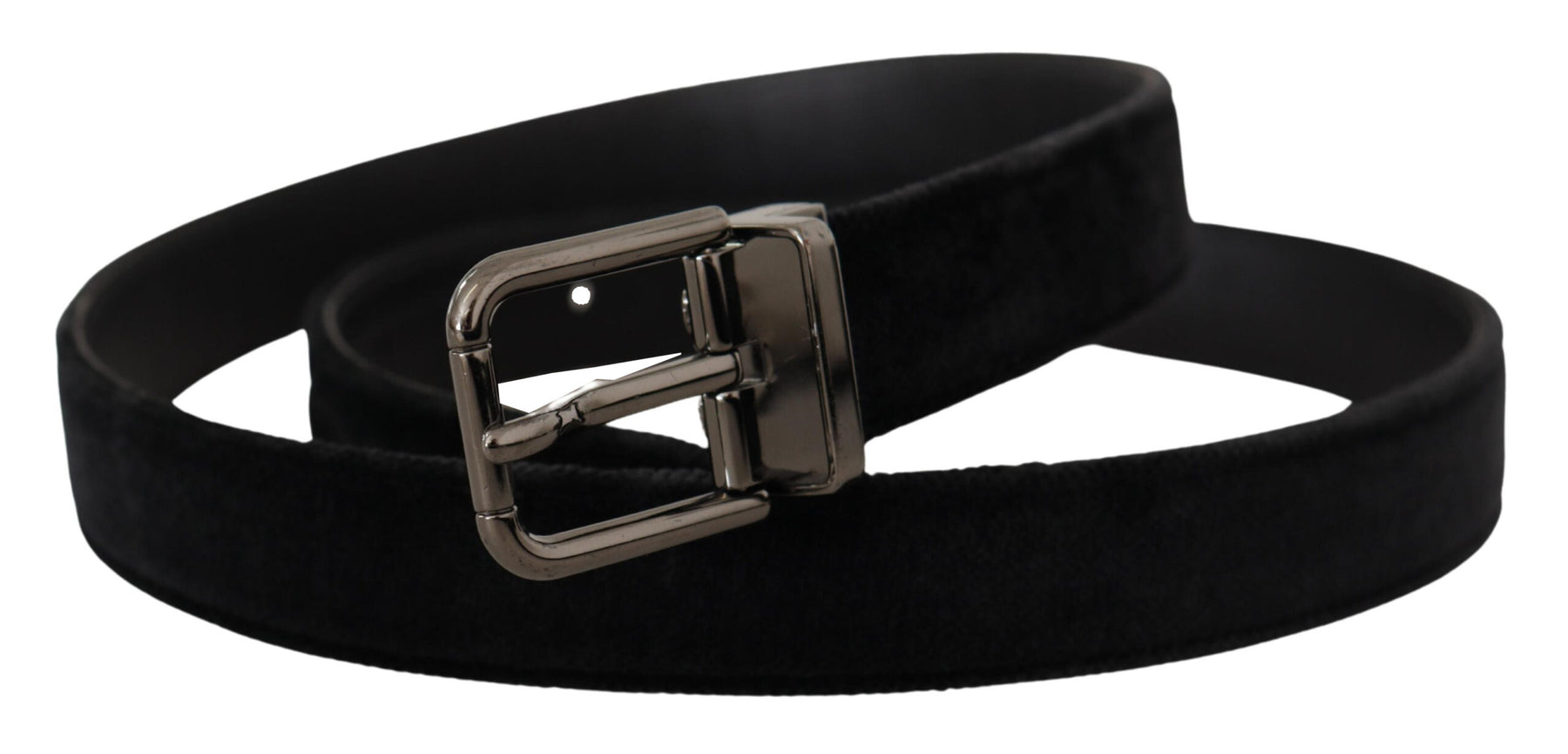 Dolce & Gabbana Black Velvet Silver Tone Logo Metal Buckle Belt | Regal Royce